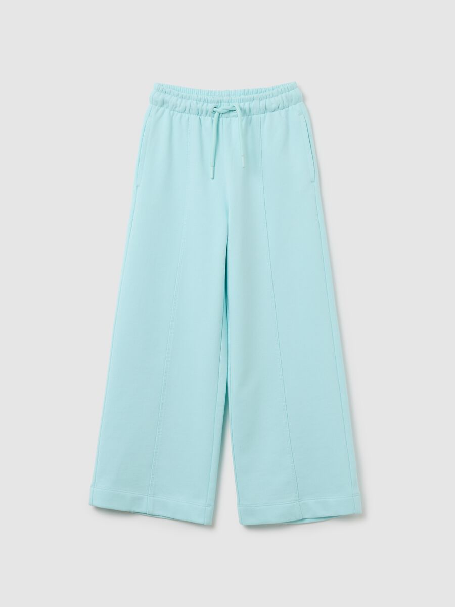 Sky blue wide leg jogger trousers for girls in pure cotton_0