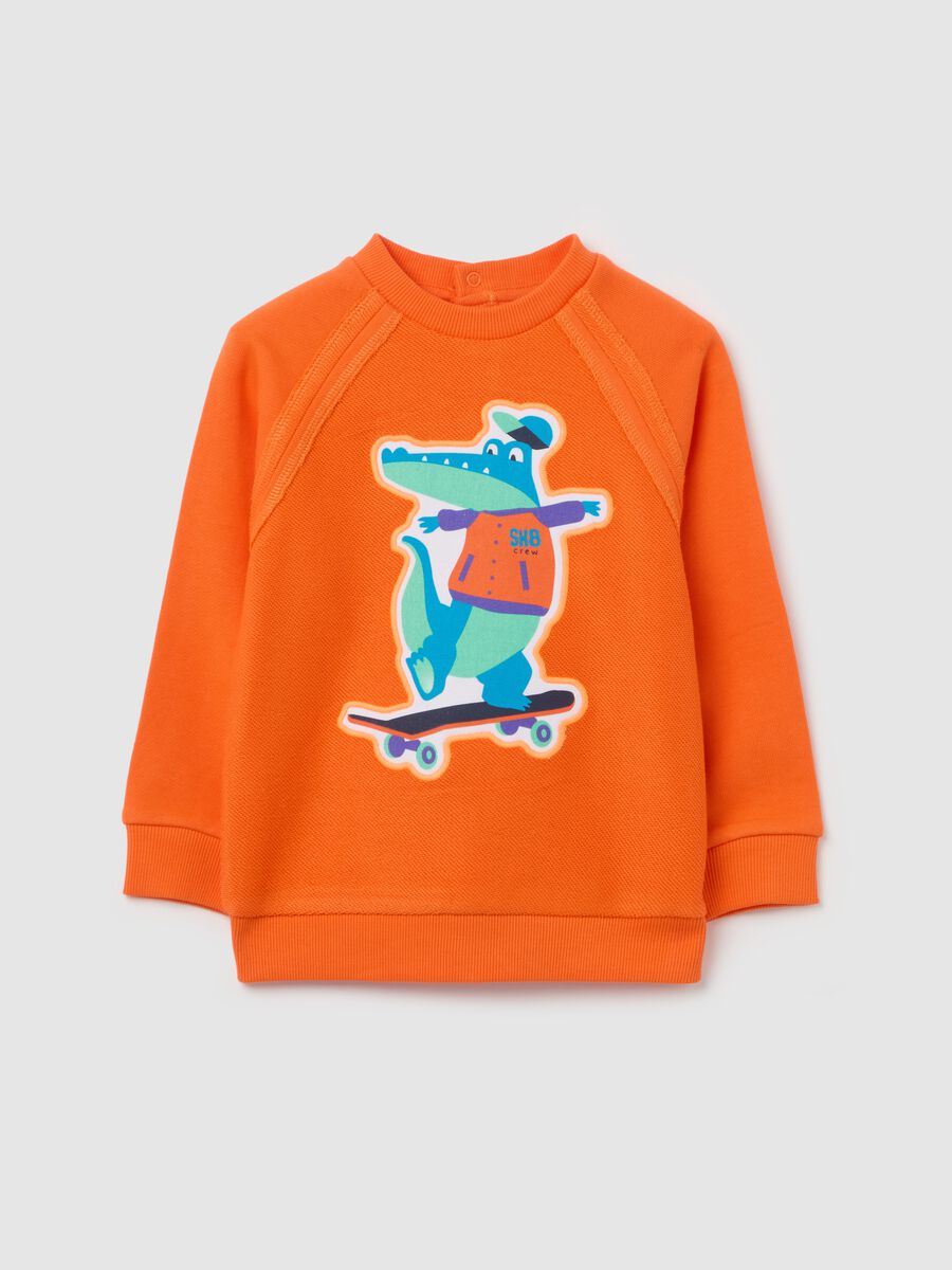 Cotton sweatshirt with skater crocodile patch_0