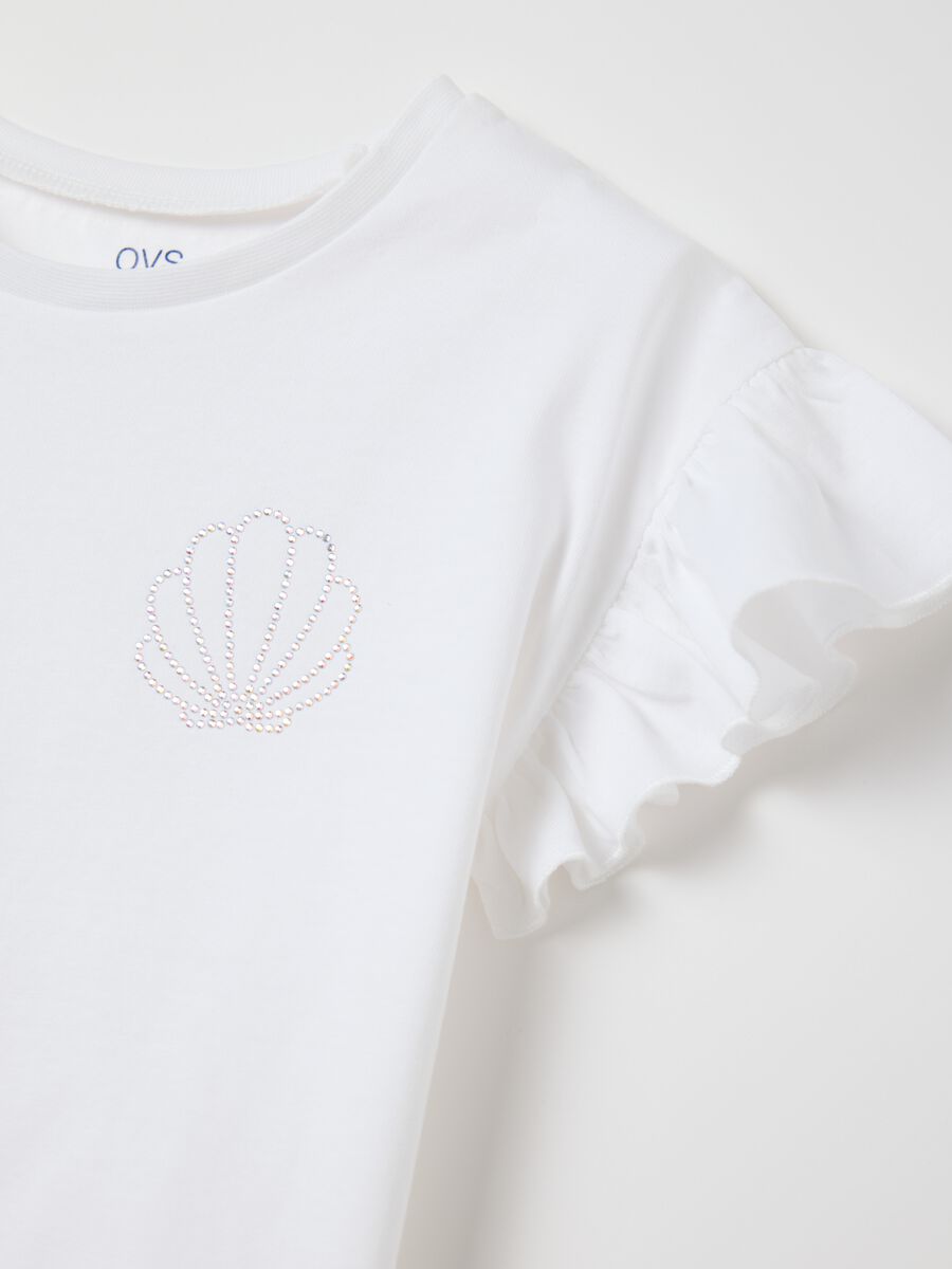 White T-shirt in cotton with diamantés_2