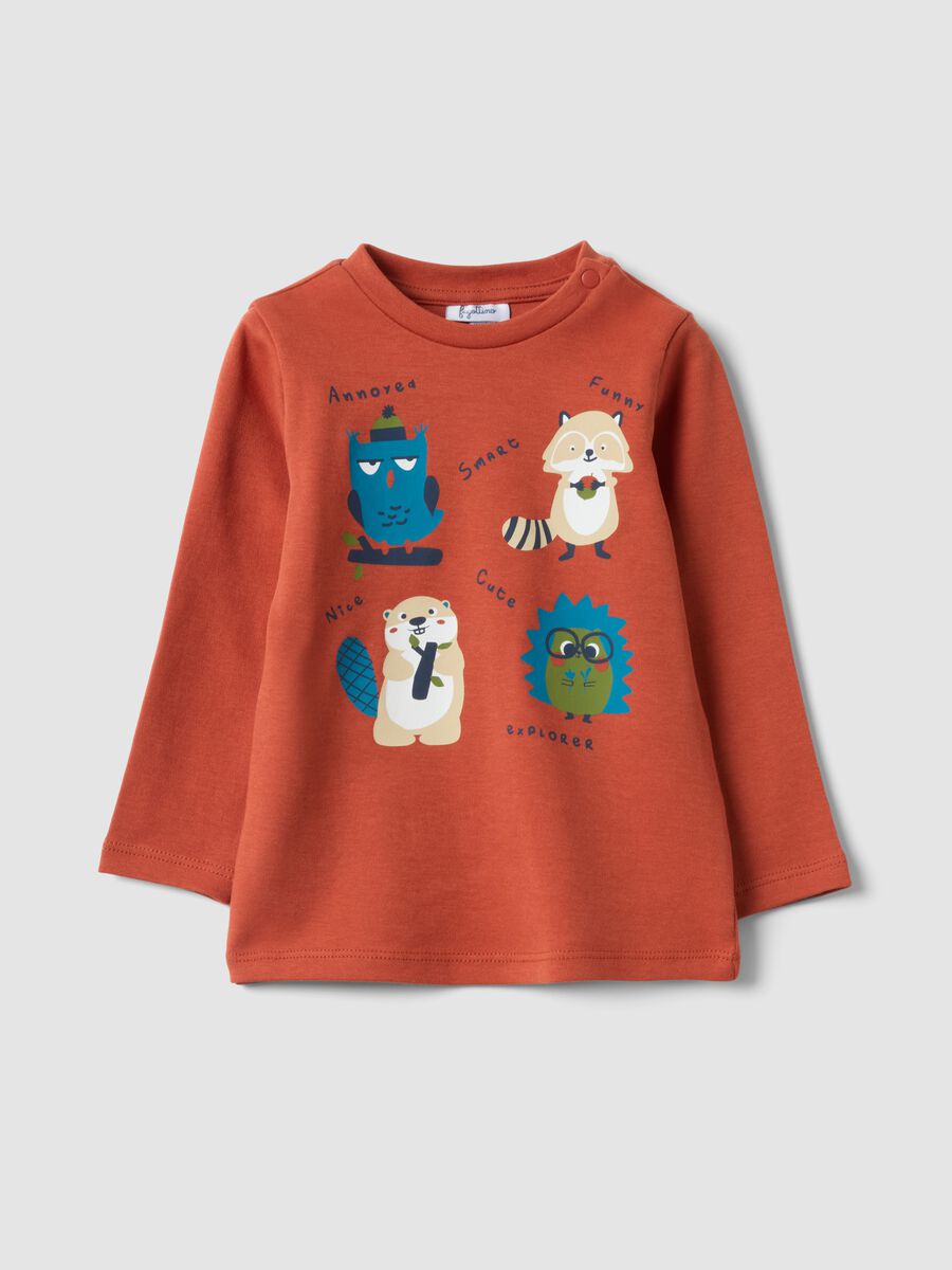 Orange organic cotton T-shirt with animal print_0