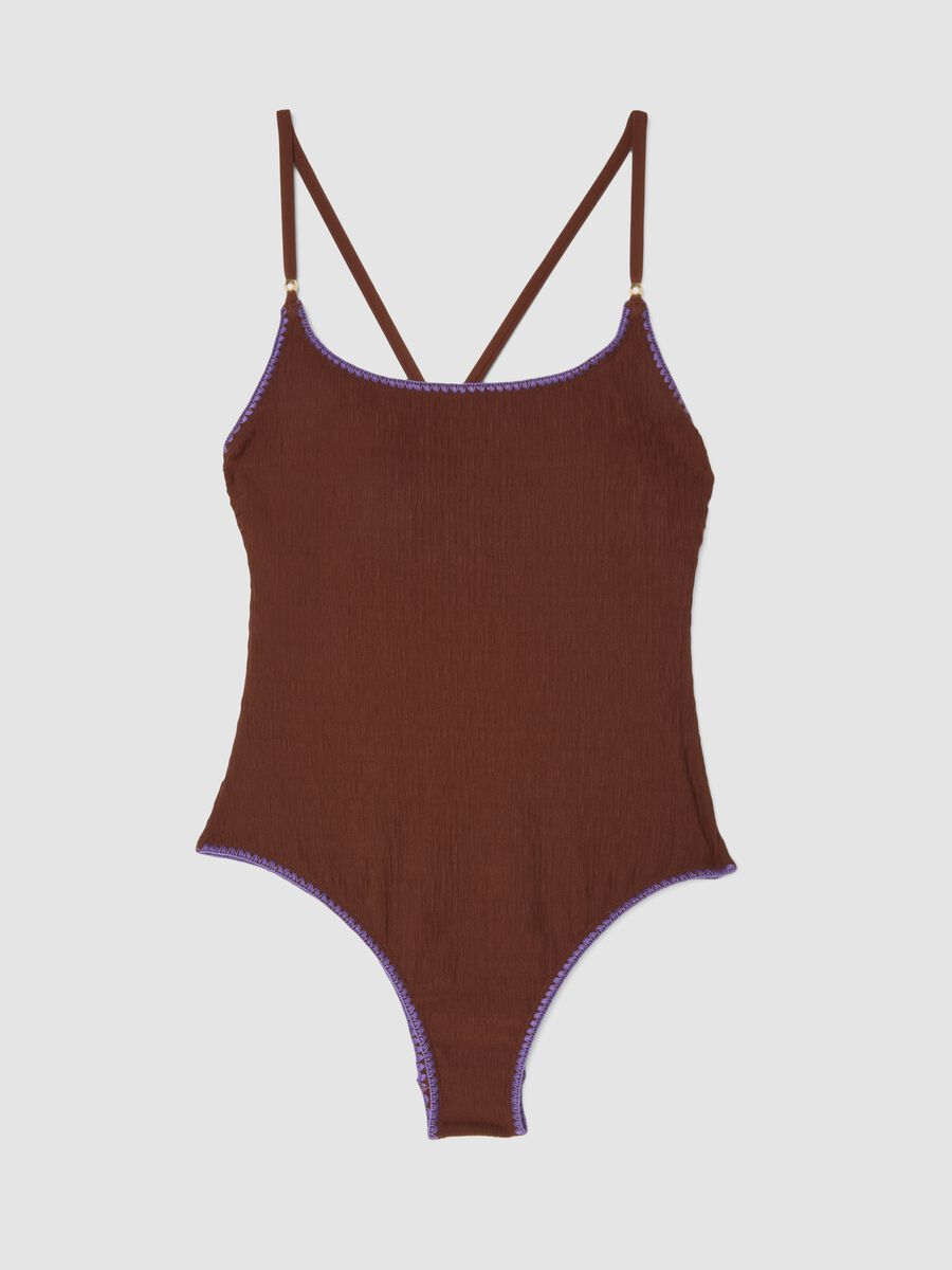 Brown ribbed stretch fabric swimsuit_4