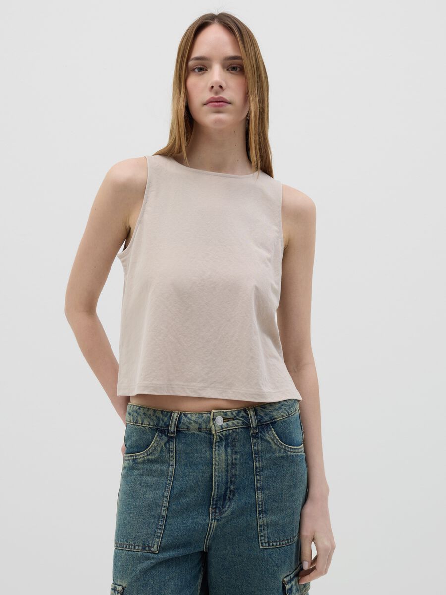 Women's cropped waist top in beige viscose blend with regular fit_0