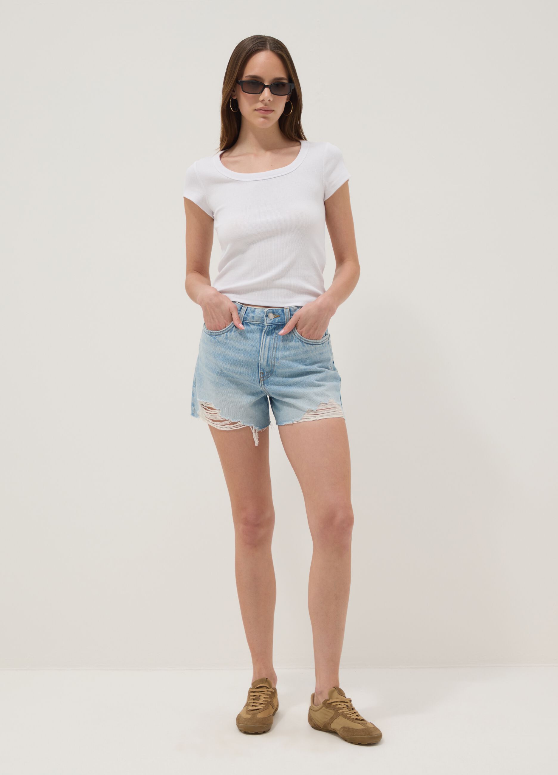 Light blue pure cotton denim shorts