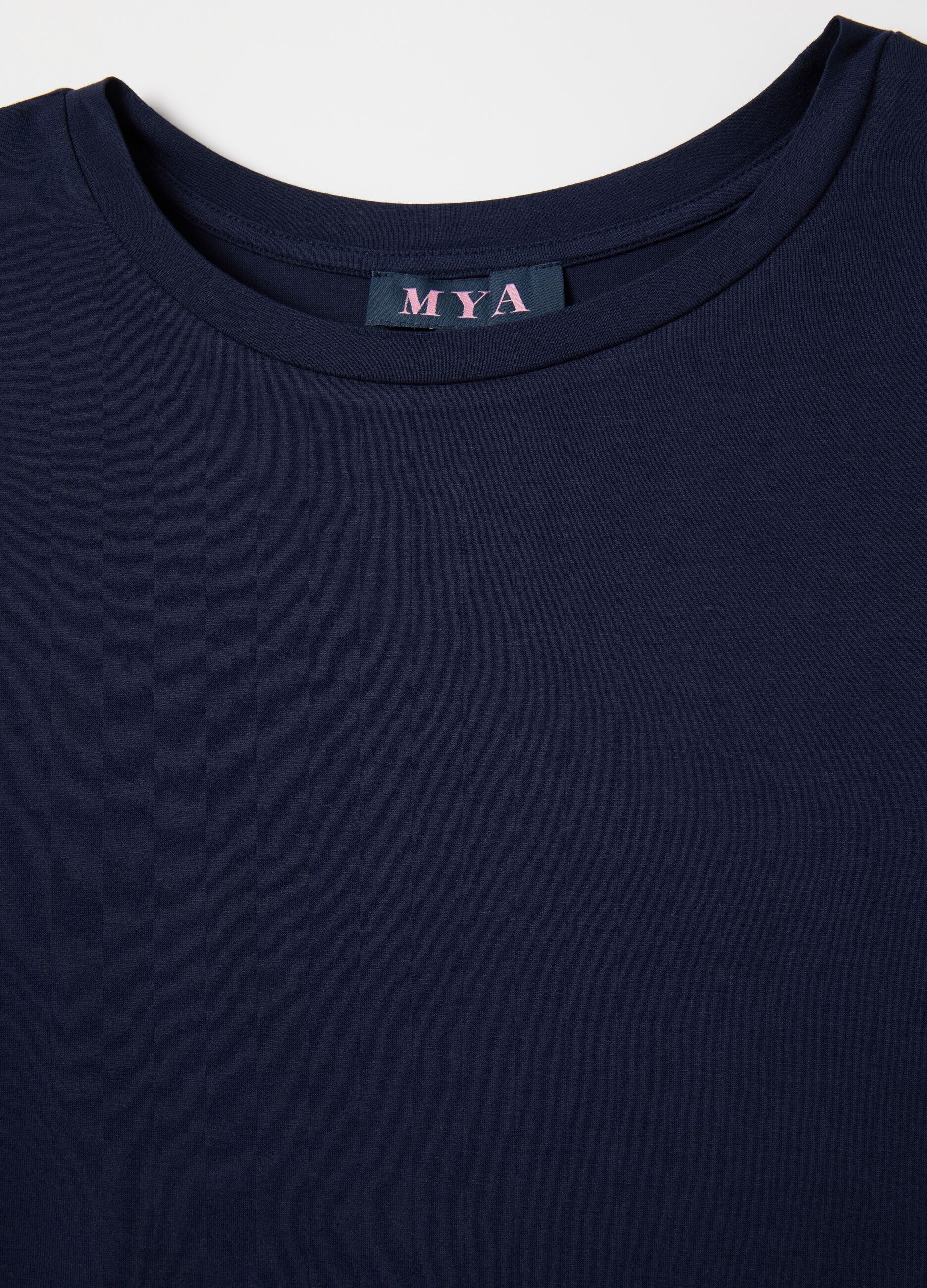 Curvy blue regular-fit T-shirt in stretch viscose