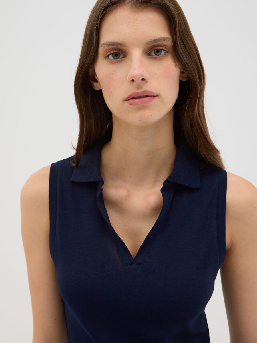 Women's Sleeveless Blue Cotton Top in Slim Fit_1