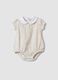 White pure organic cotton bodysuit with collar and floral print_0