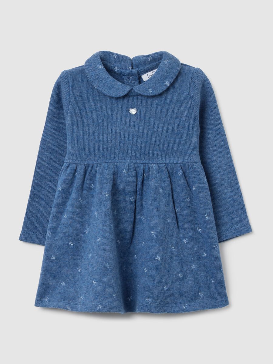 Vestito blu da neonata in puro cotone regular fit con collo girotondo_0