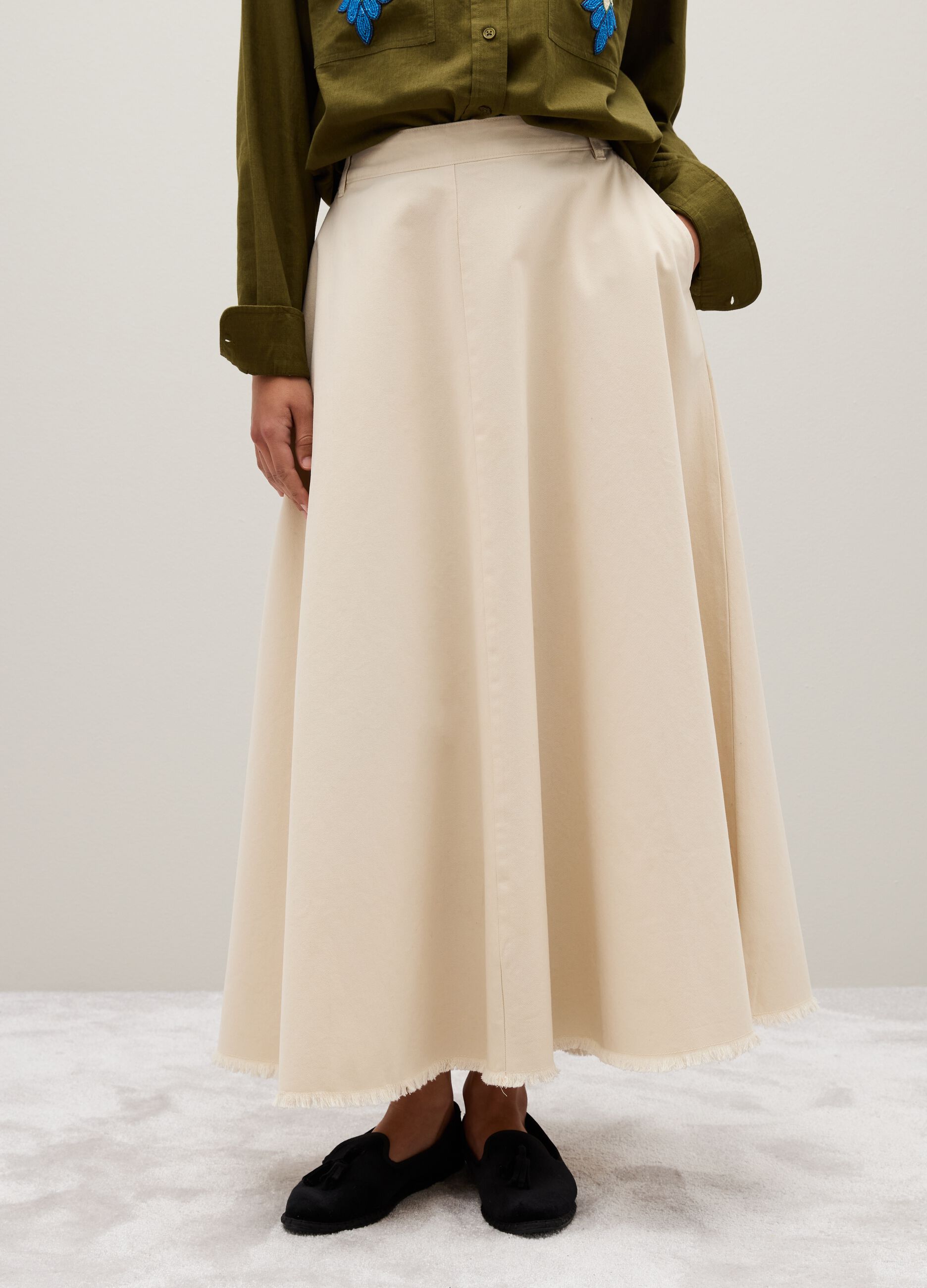 Gonna in puro cotone beige