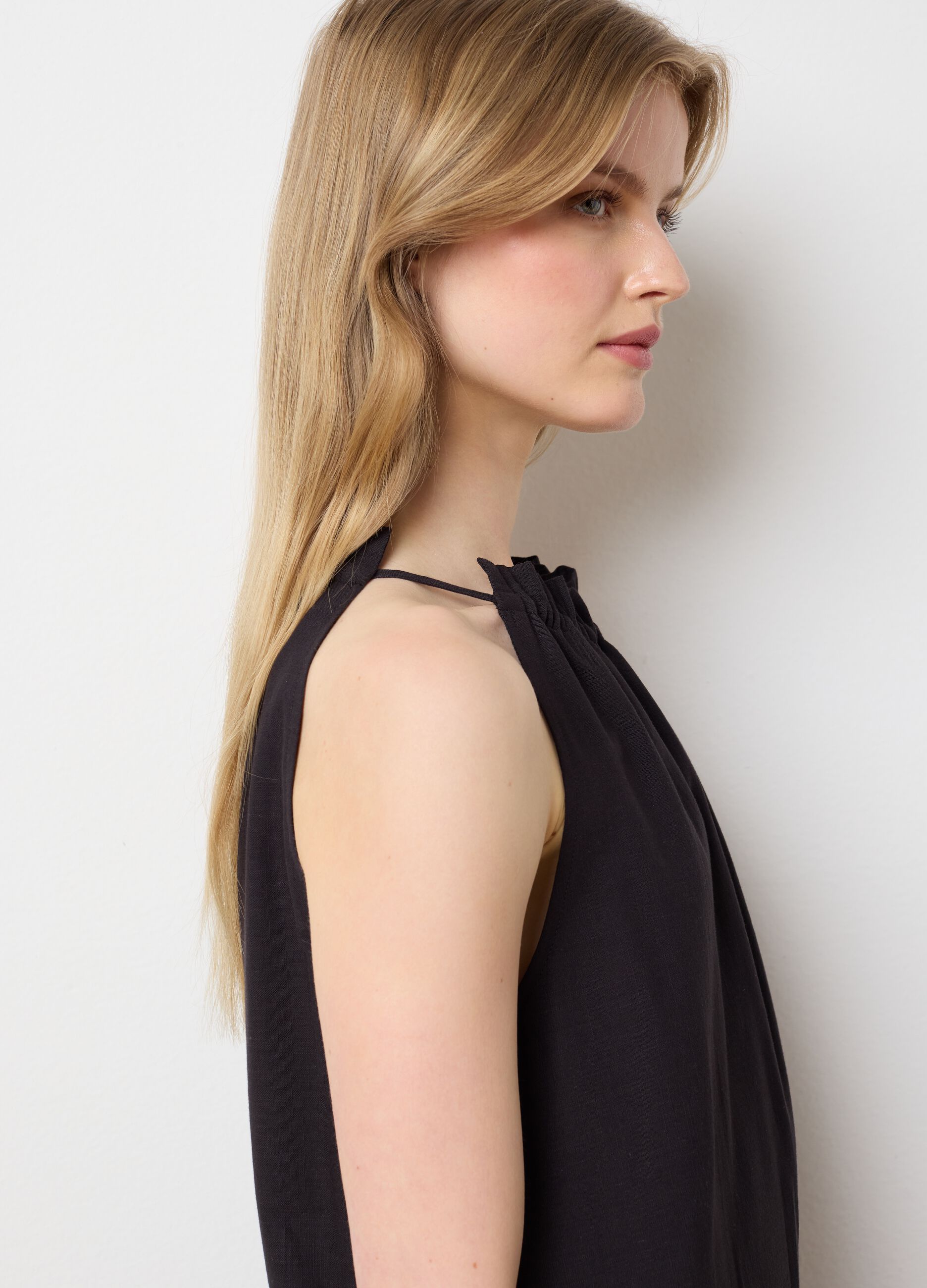 Women's long dress in pure black cotton, oversize