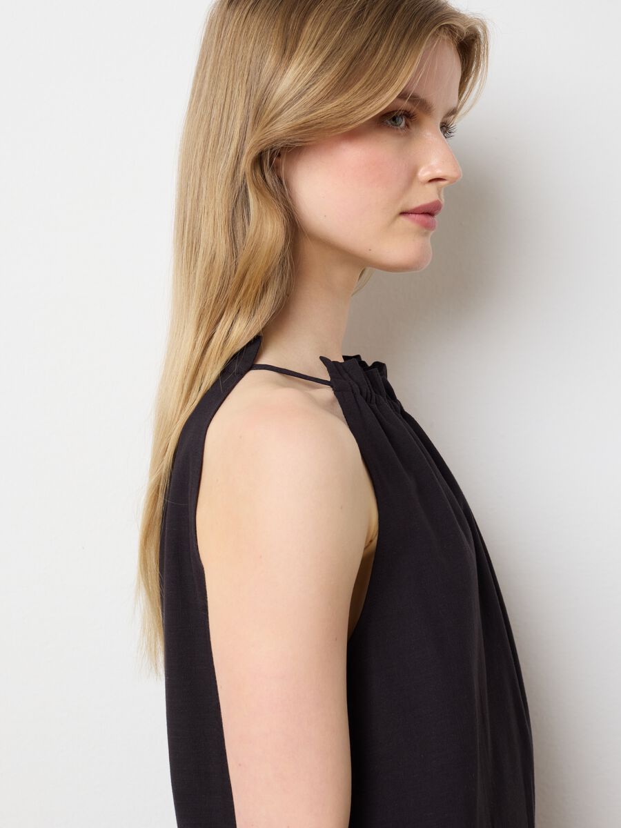Women's long dress in pure black cotton, oversize_1