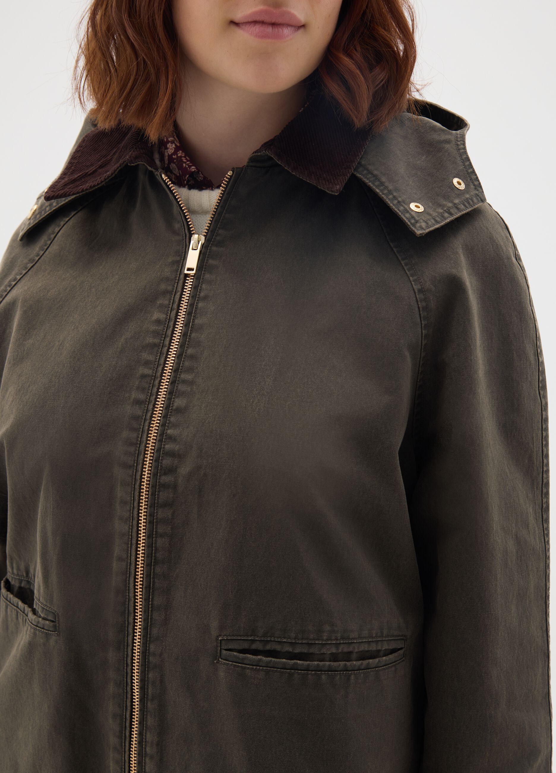Brown Cotton Blend Jacket Regular Fit