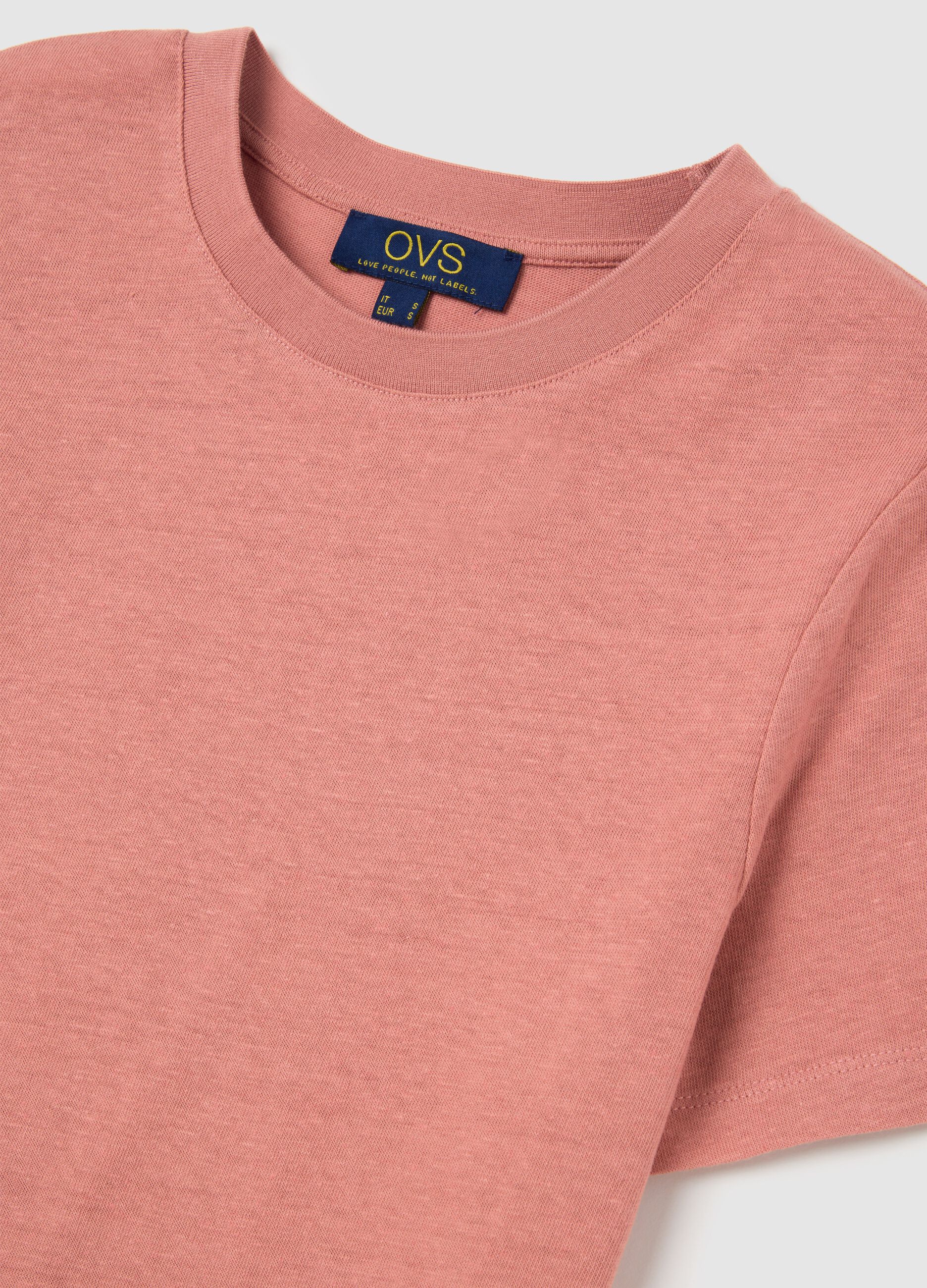 Women’s pink regular-fit T-shirt in cotton and linen blend