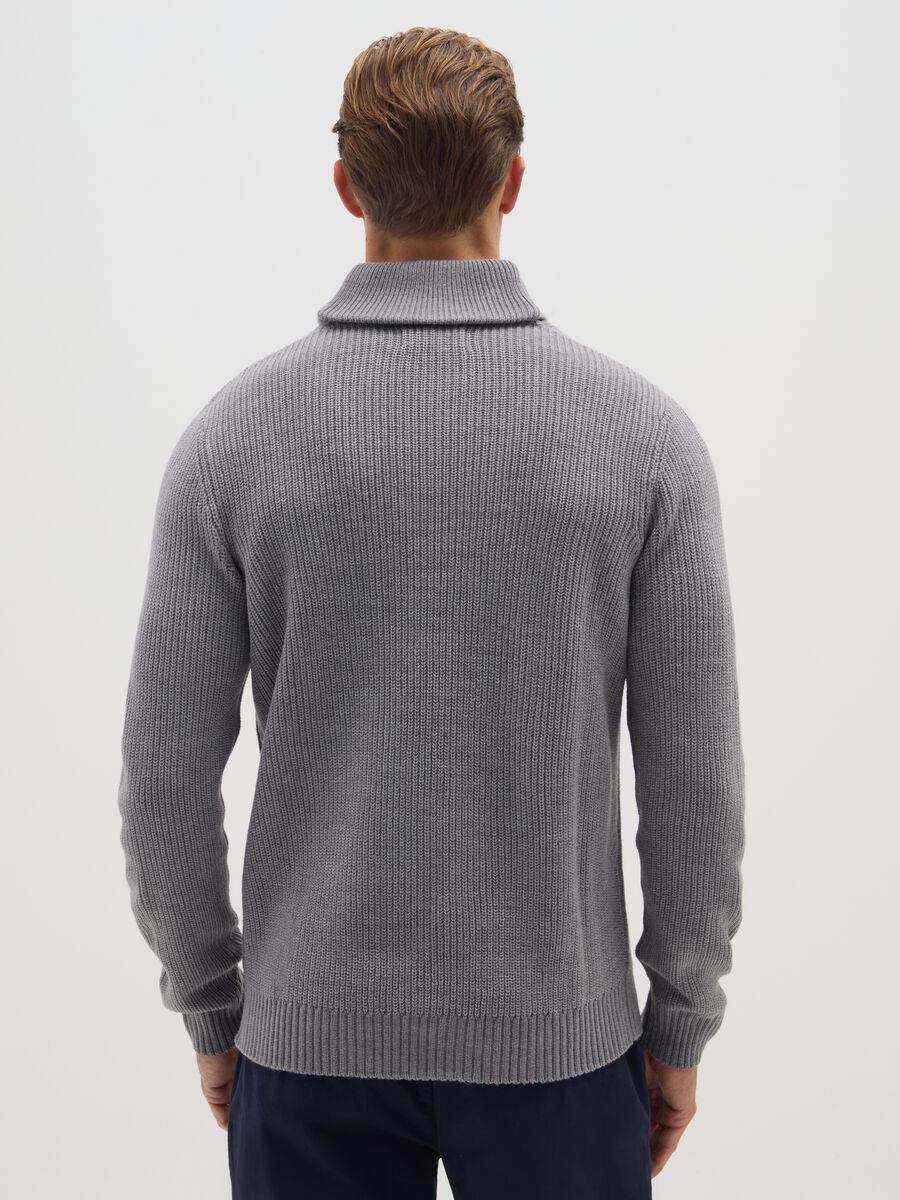 Grey Shawl Collar Regular Fit Sweater_2