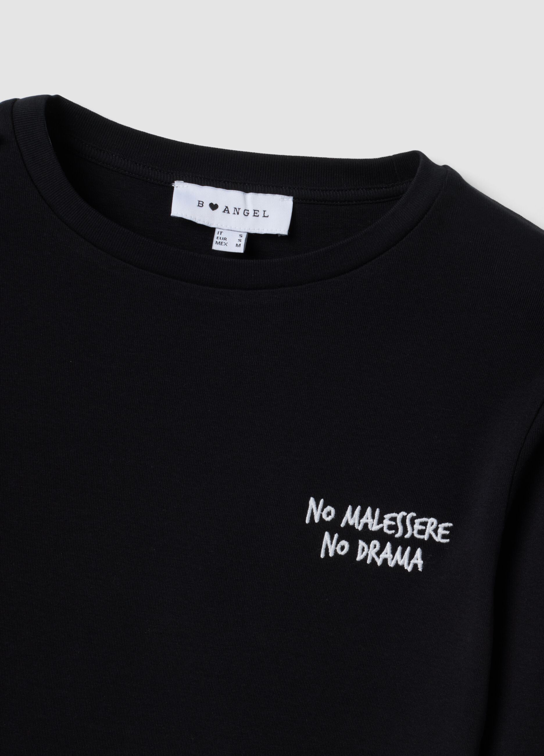Black pure cotton T-shirt with chest lettering