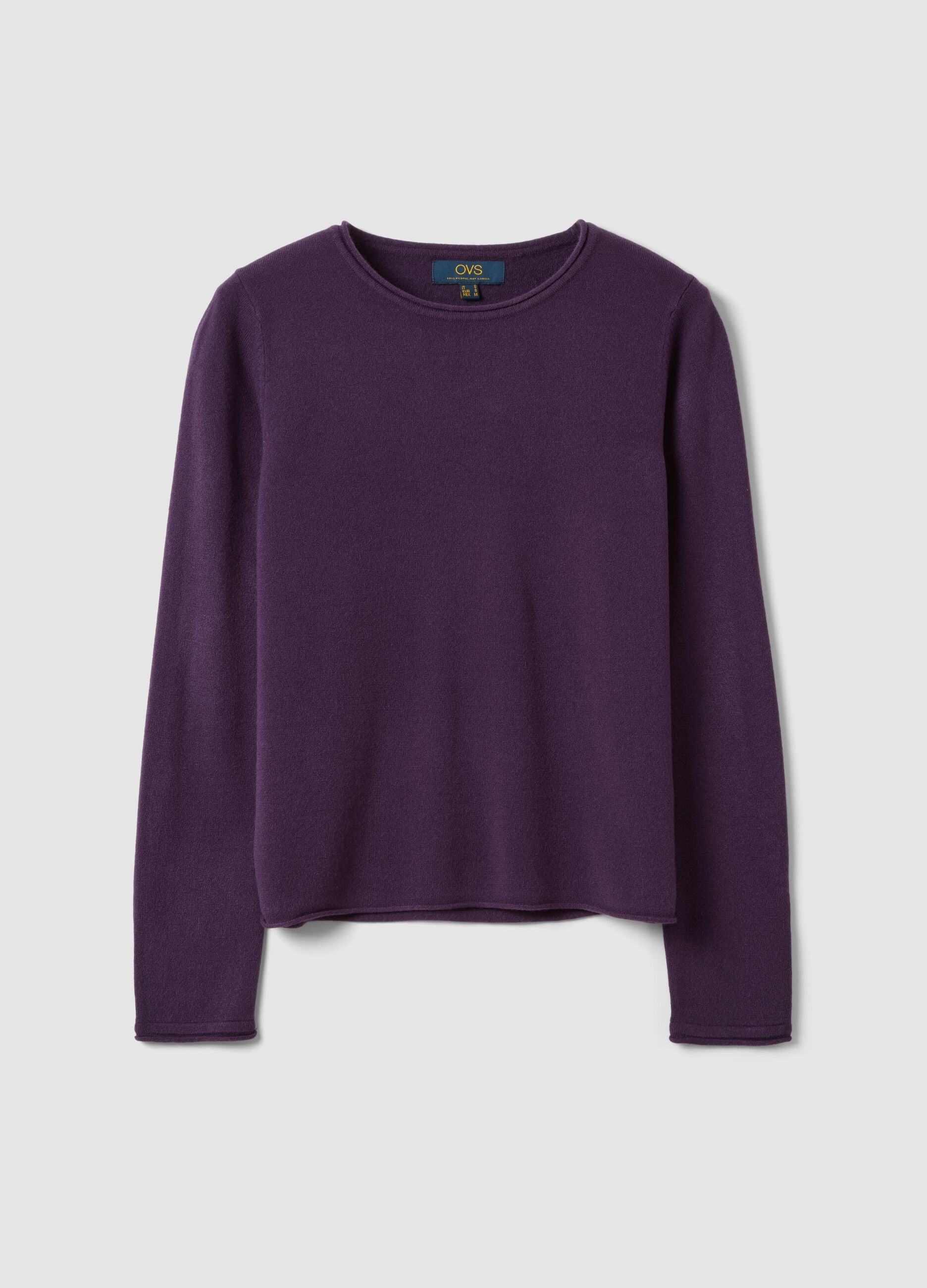 Dark purple fitted crew-neck long-sleeve top