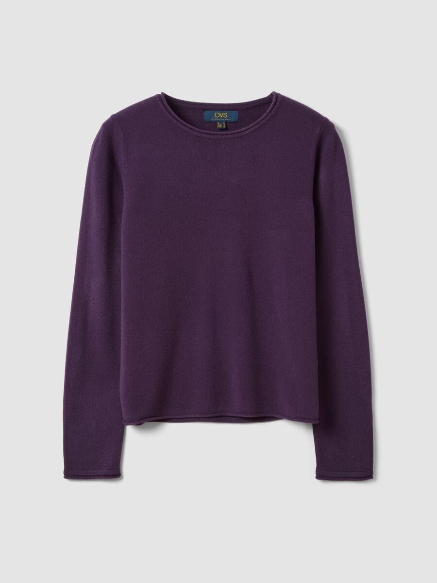 Maglia viola scuro girocollo fitted a maniche lunghe_4
