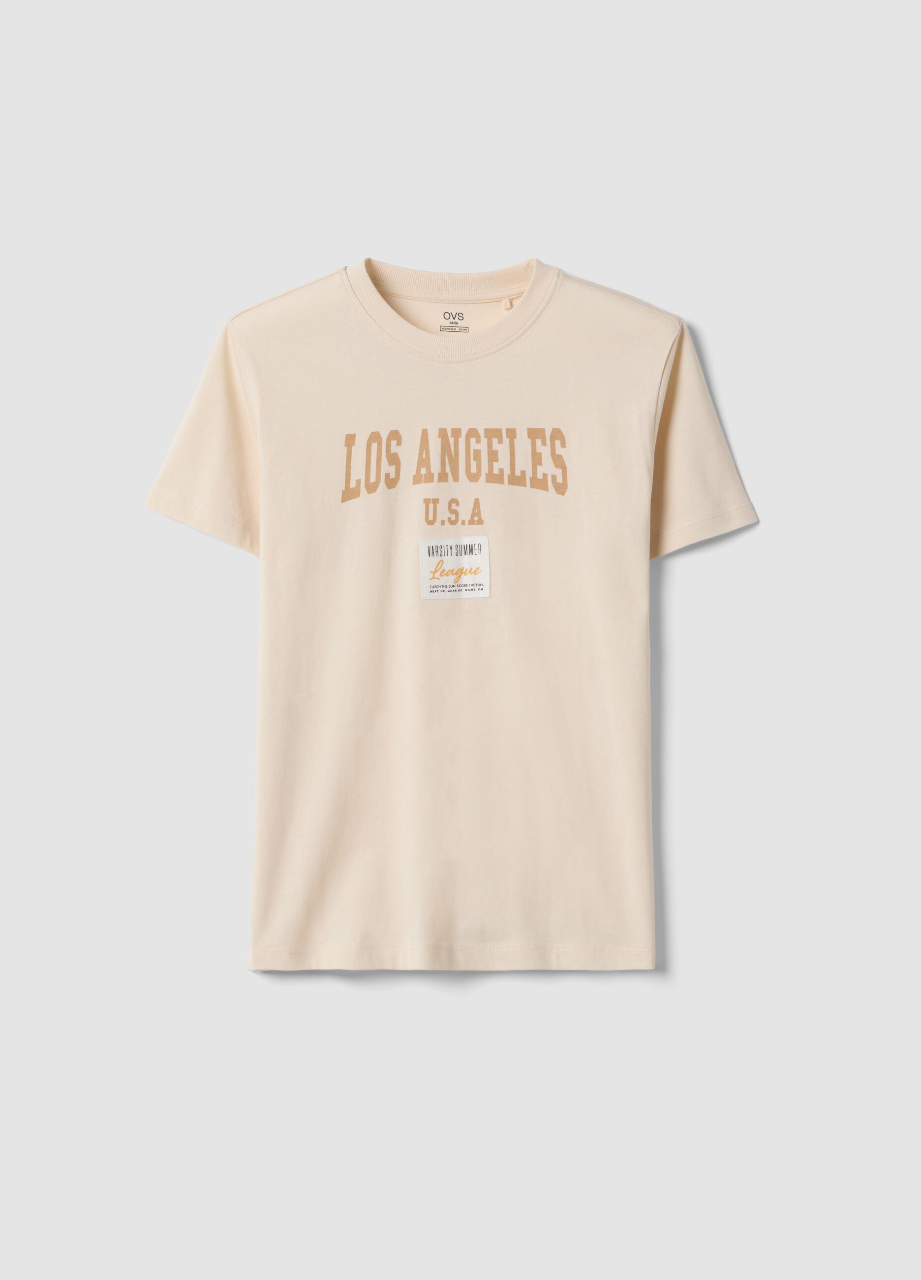 Boy's regular fit beige pure cotton T-shirt with print