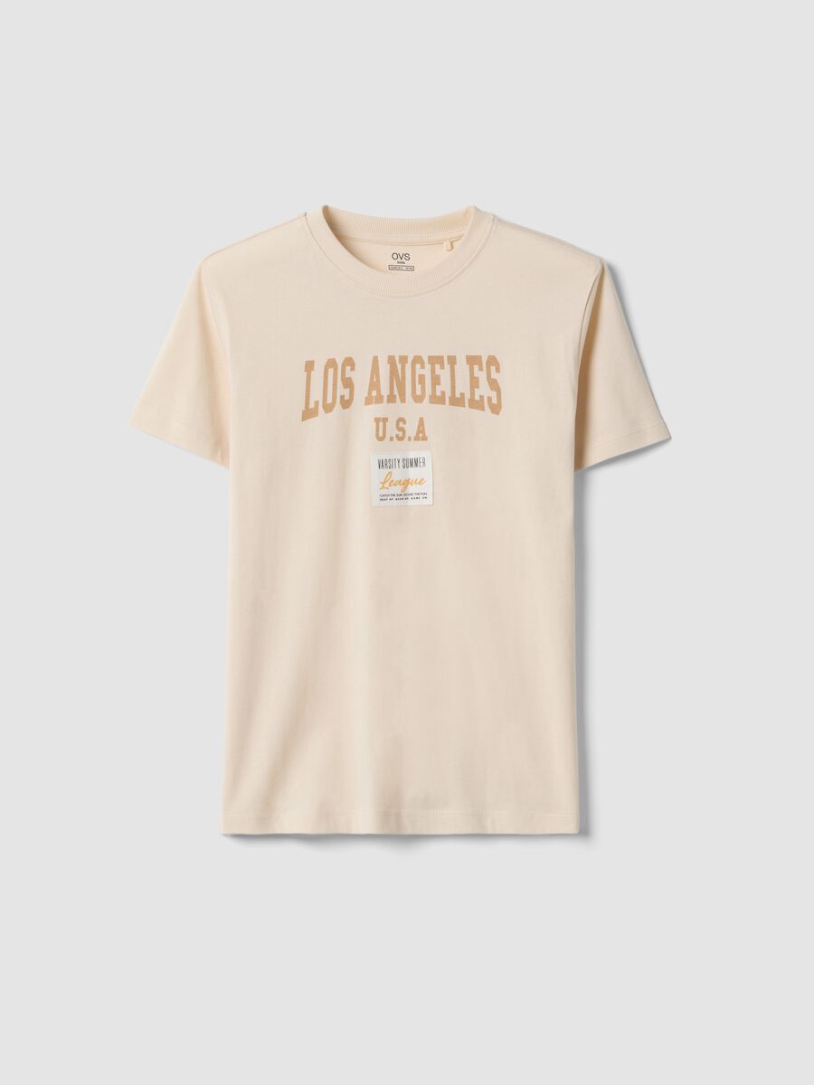 T-shirt in puro cotone beige da ragazzo regular fit con stampa_0