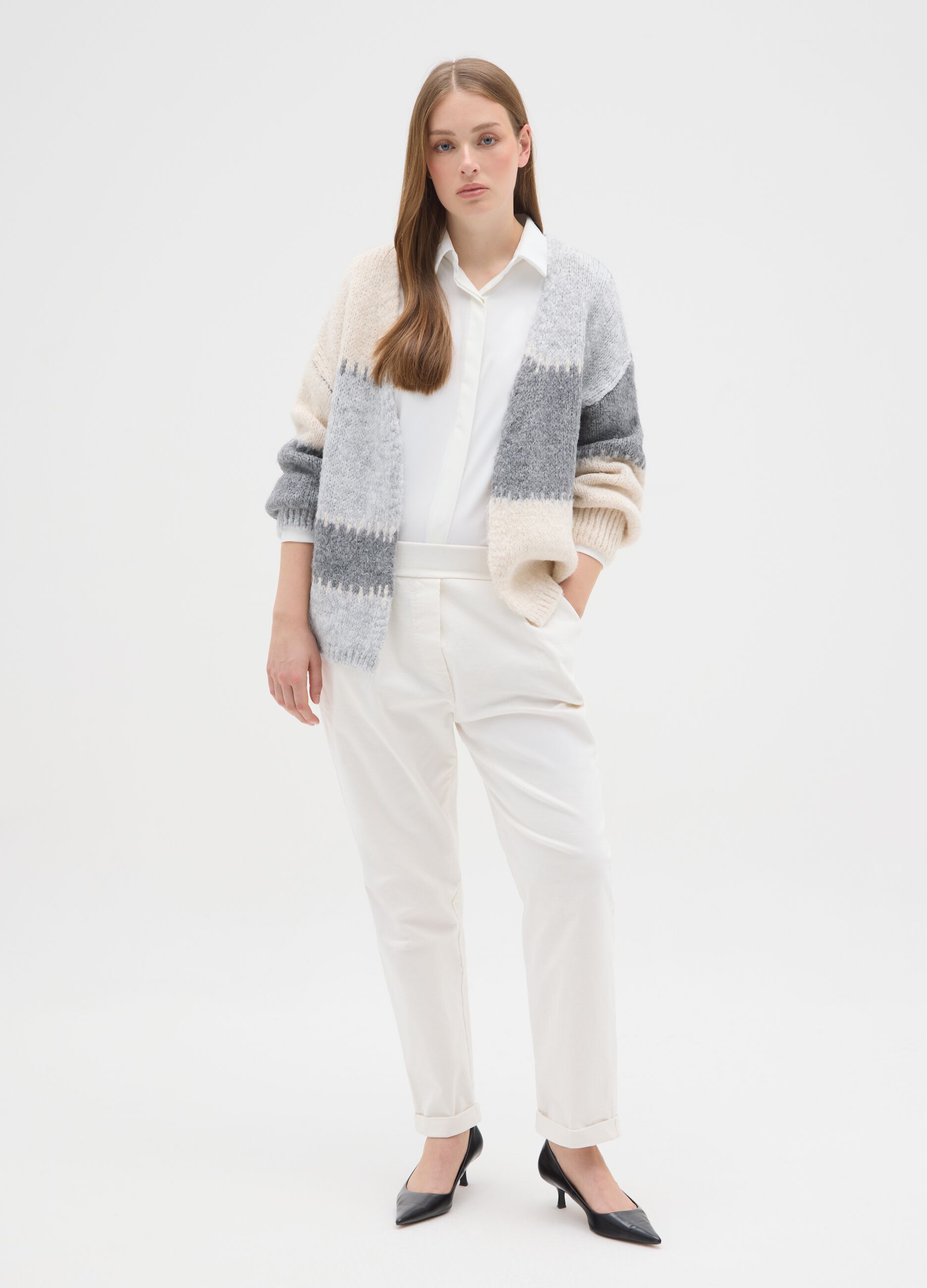 White Stretch Cotton Trousers Regular Fit