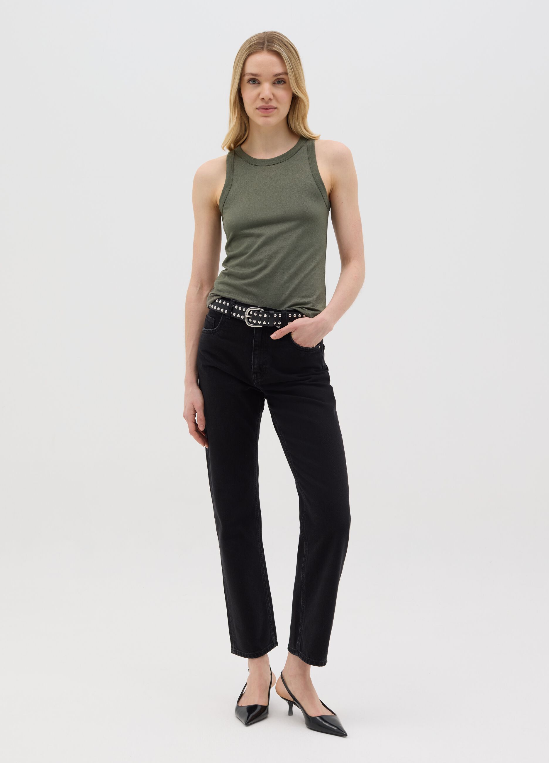 Green Stretch Jersey Tank Top by Ovs