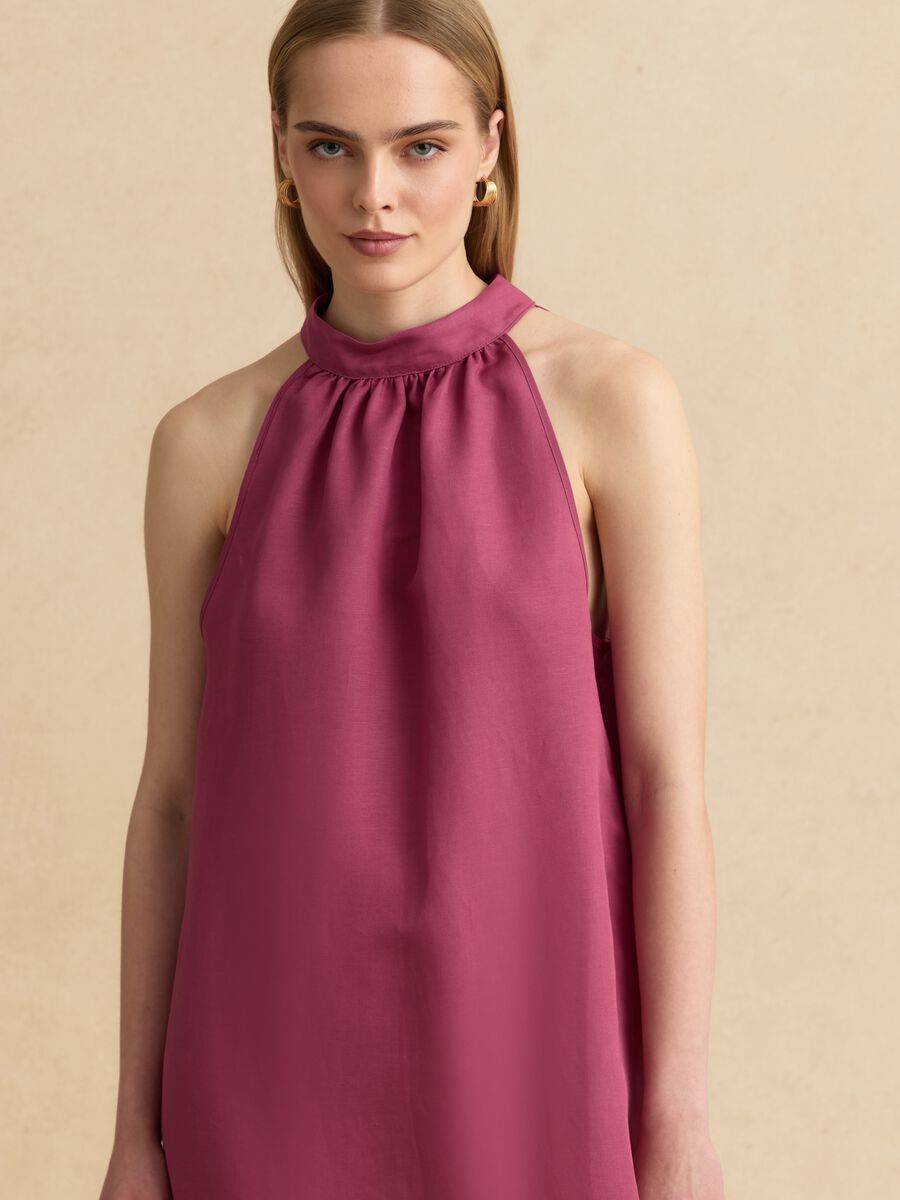 Pink linen-viscose blend halterneck dress, regular fit_3
