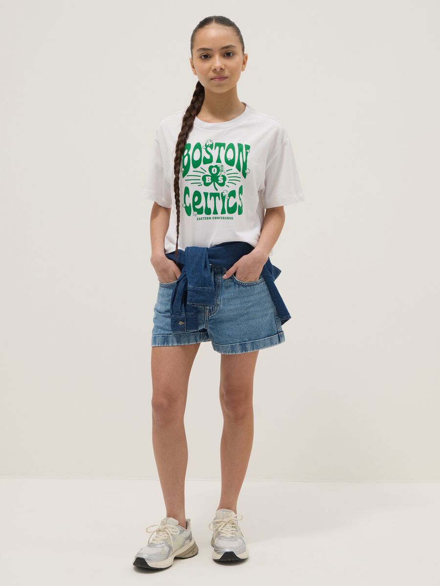 Shorts denim blu in puro cotone da ragazza regular fit_0