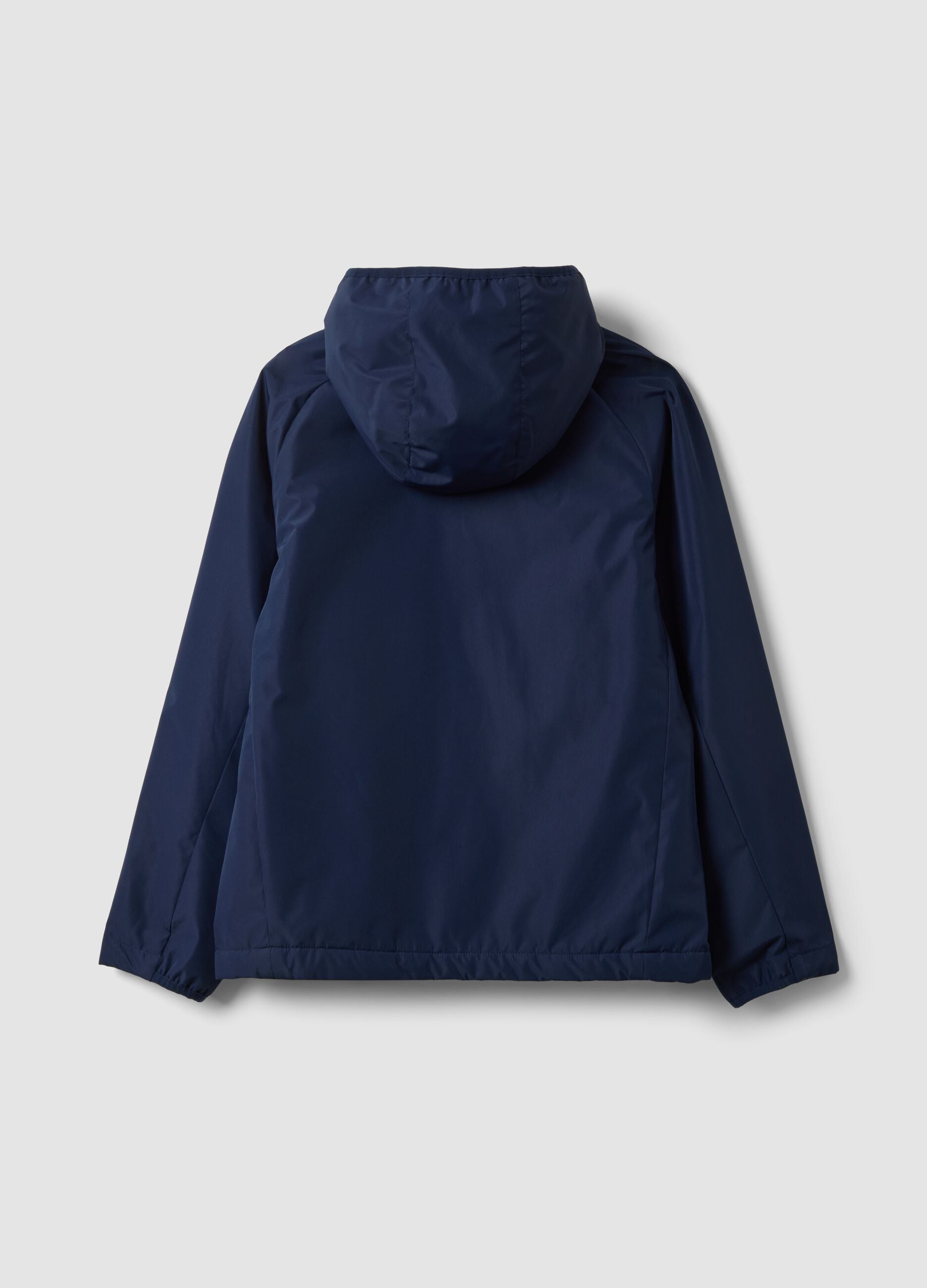 Blue boys&rsquo; rain jacket with hood and zip