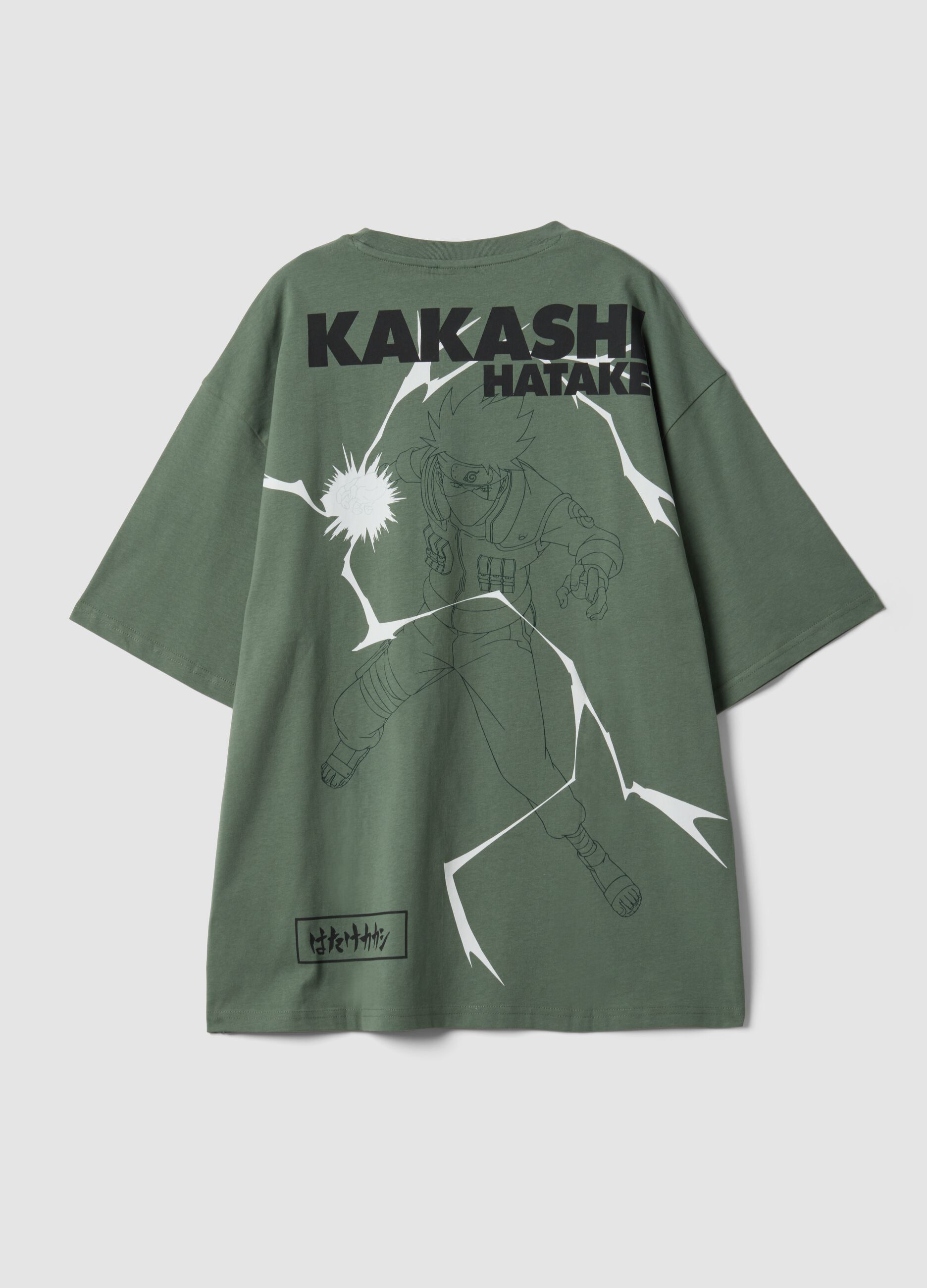 Green pure cotton T-shirt with Naruto print