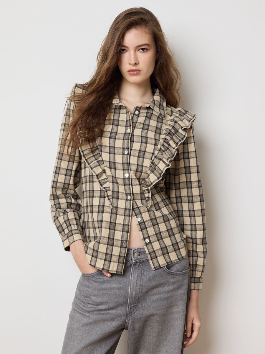 Multicolored check shirt with ruffles in pure cotton regular fit_1