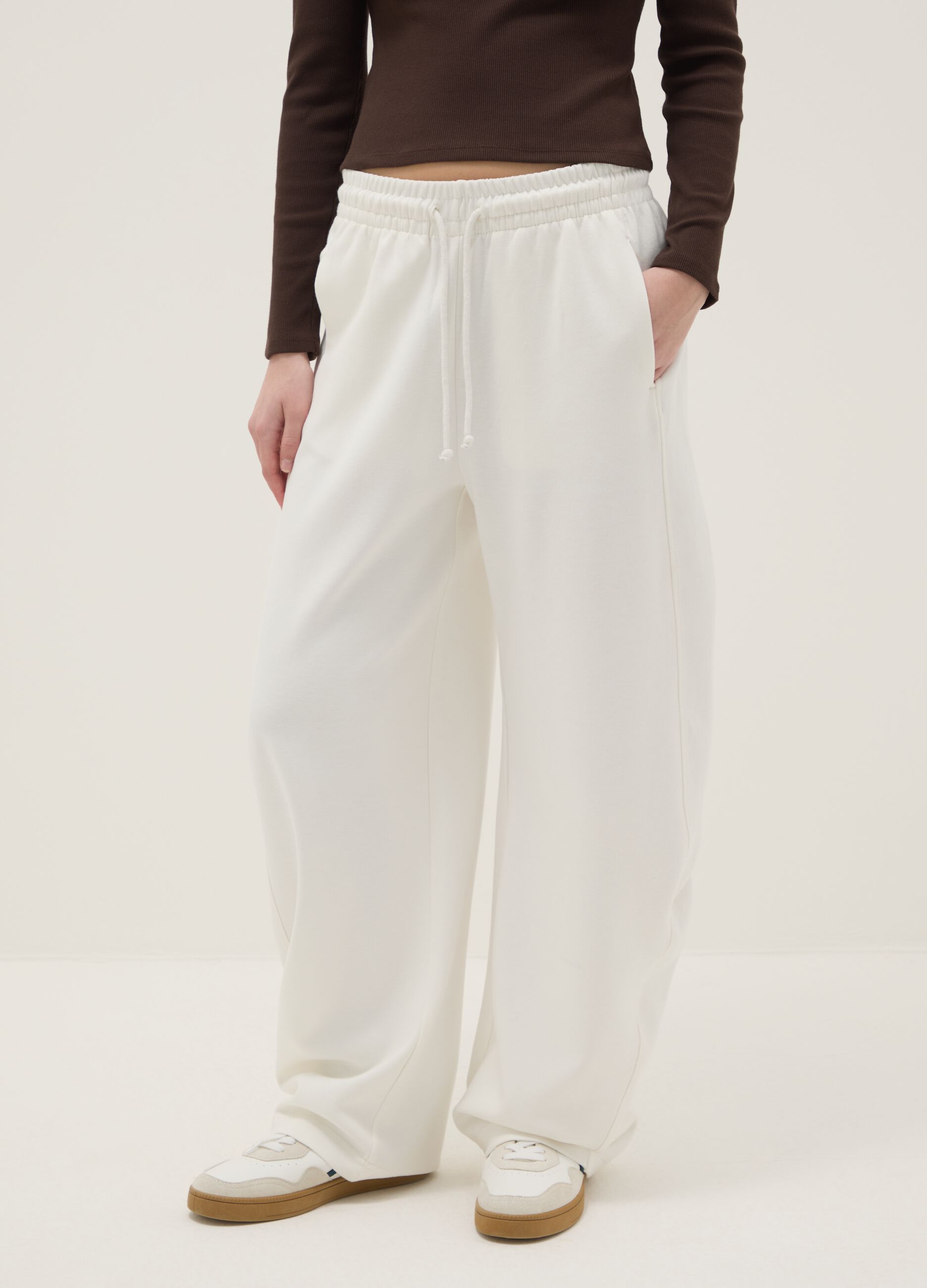 White Stretch Cotton Baggy Trousers