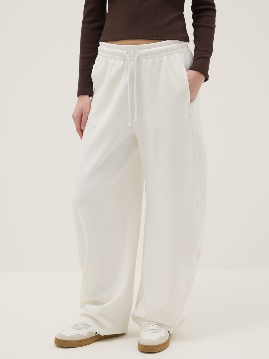 White Stretch Cotton Baggy Trousers_1