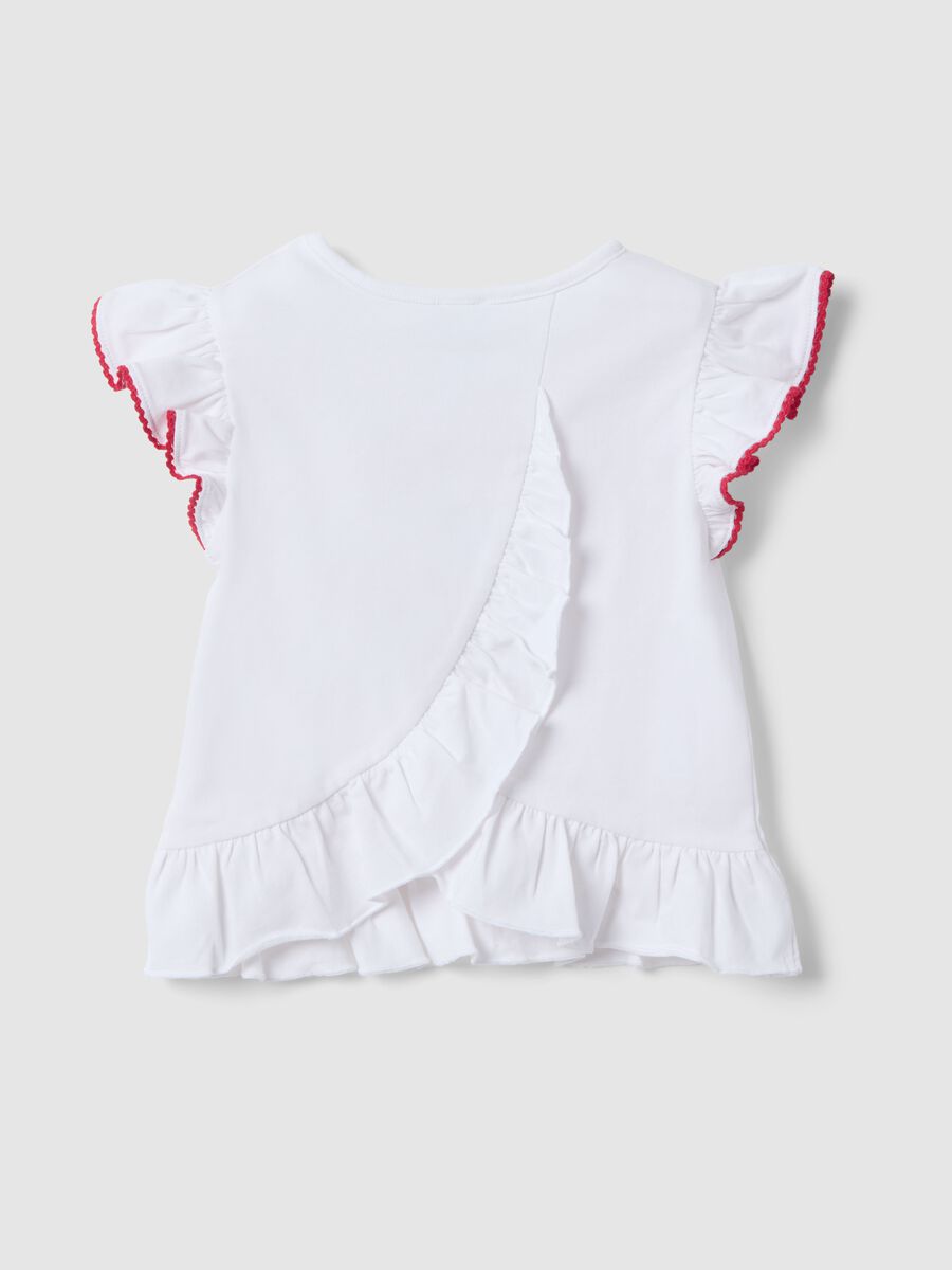 White stretch cotton girls&rsquo; t-shirt with Minnie ruffles_1