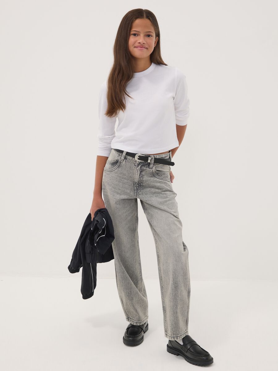 Grey pure cotton denim jeans, balloon fit_0