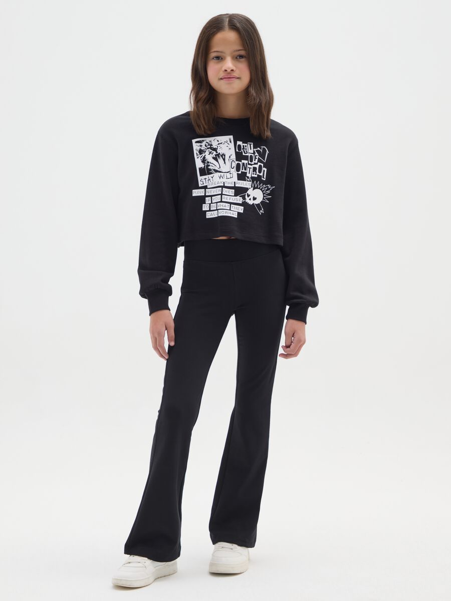 Treggings flare da ragazza in misto cotone elasticizzato nero_0