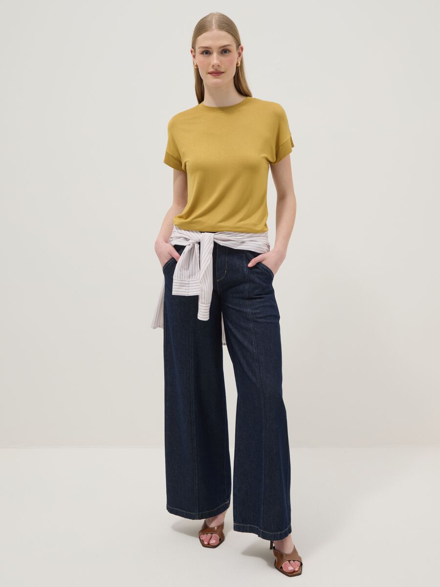 Yellow short-sleeve stretch viscose T-shirt_1
