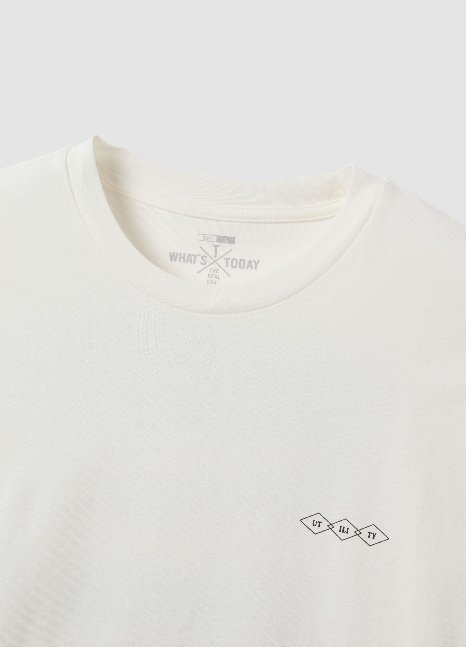 White pure cotton jersey T-shirt with graphic print, regular fit