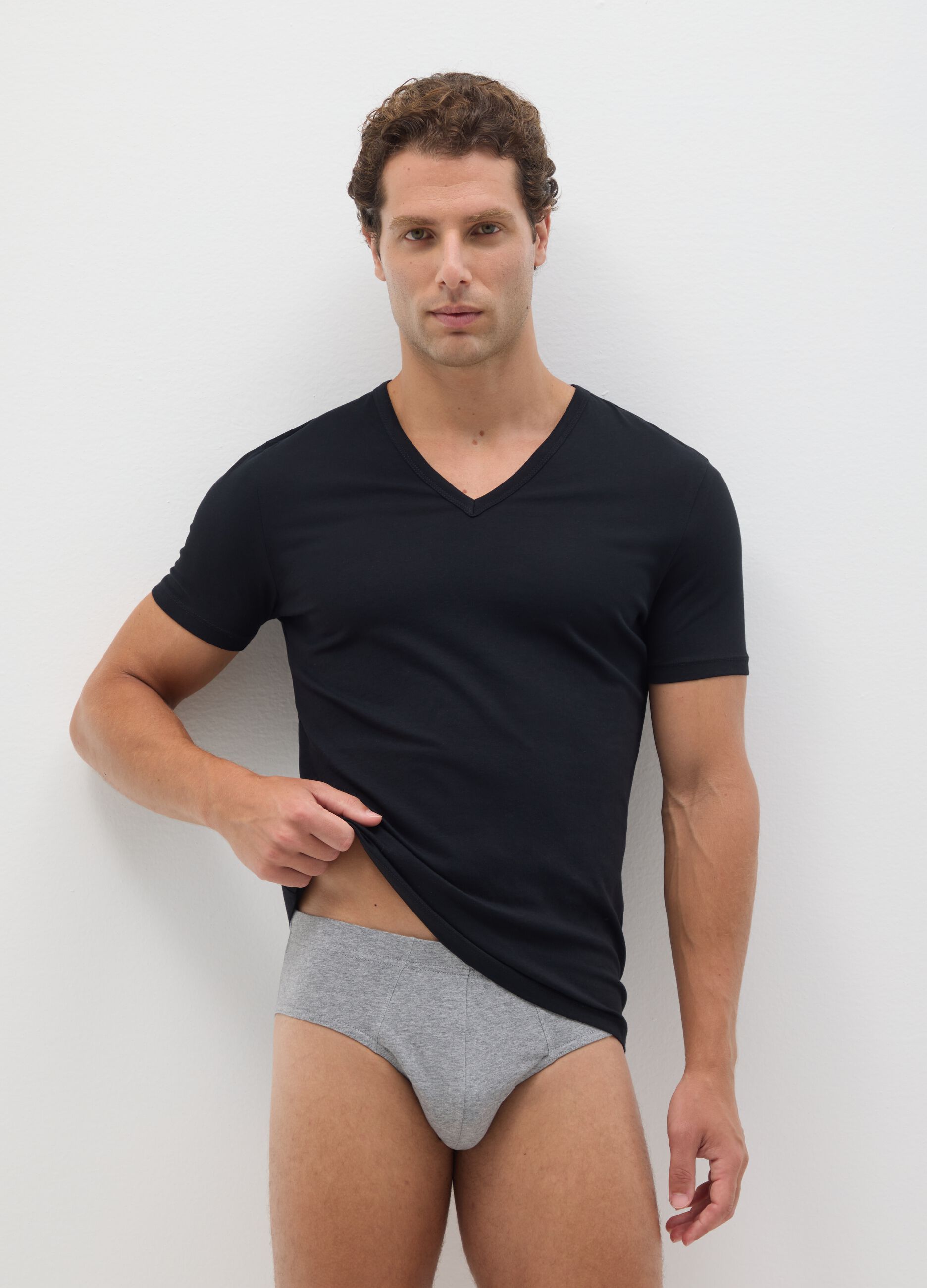 Set of grey cotton regular fit briefs tripack