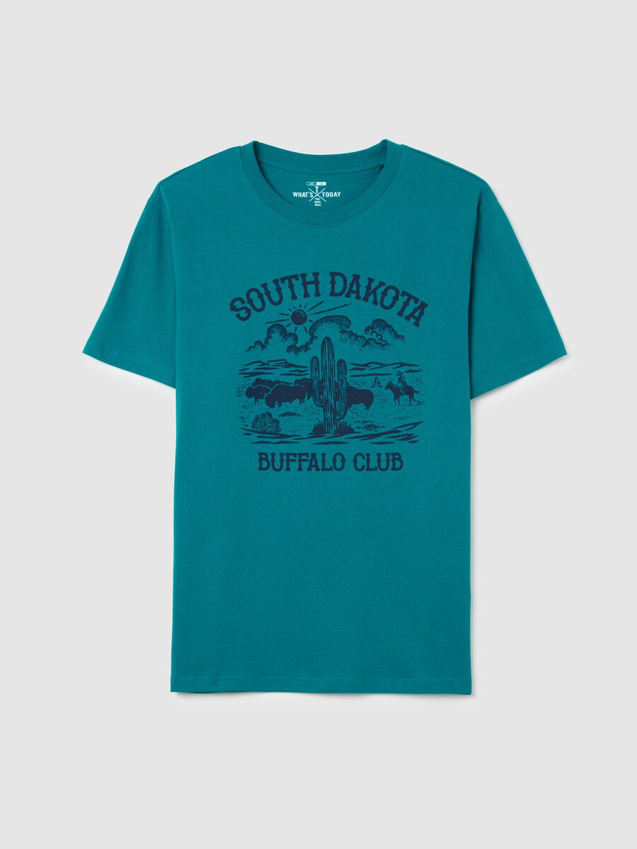 Teal South Dakota Print T-shirt by OVS_4