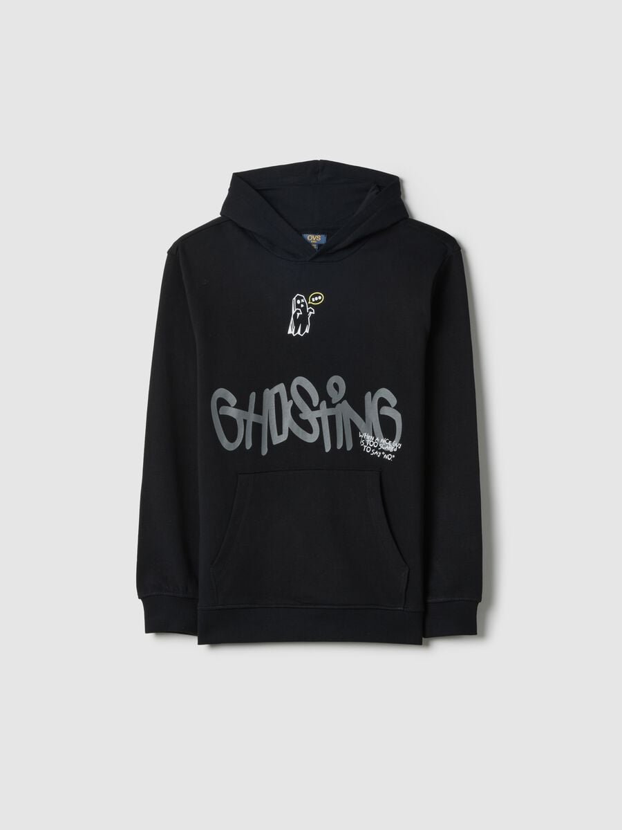 Felpa in puro cotone nero da ragazzo regular fit con cappuccio_3