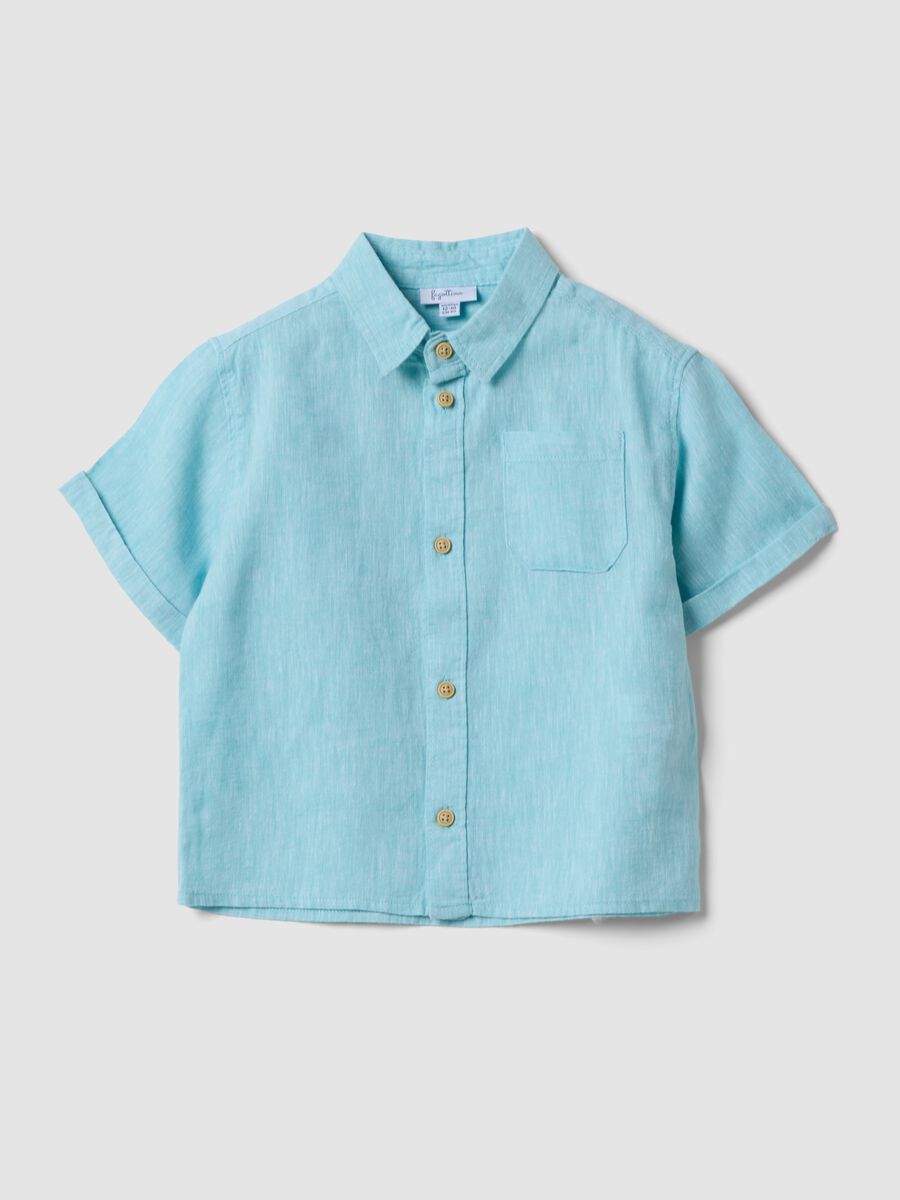Light Blue Linen-Blend Cotton Shirt for Baby Boys, Regular Fit_0