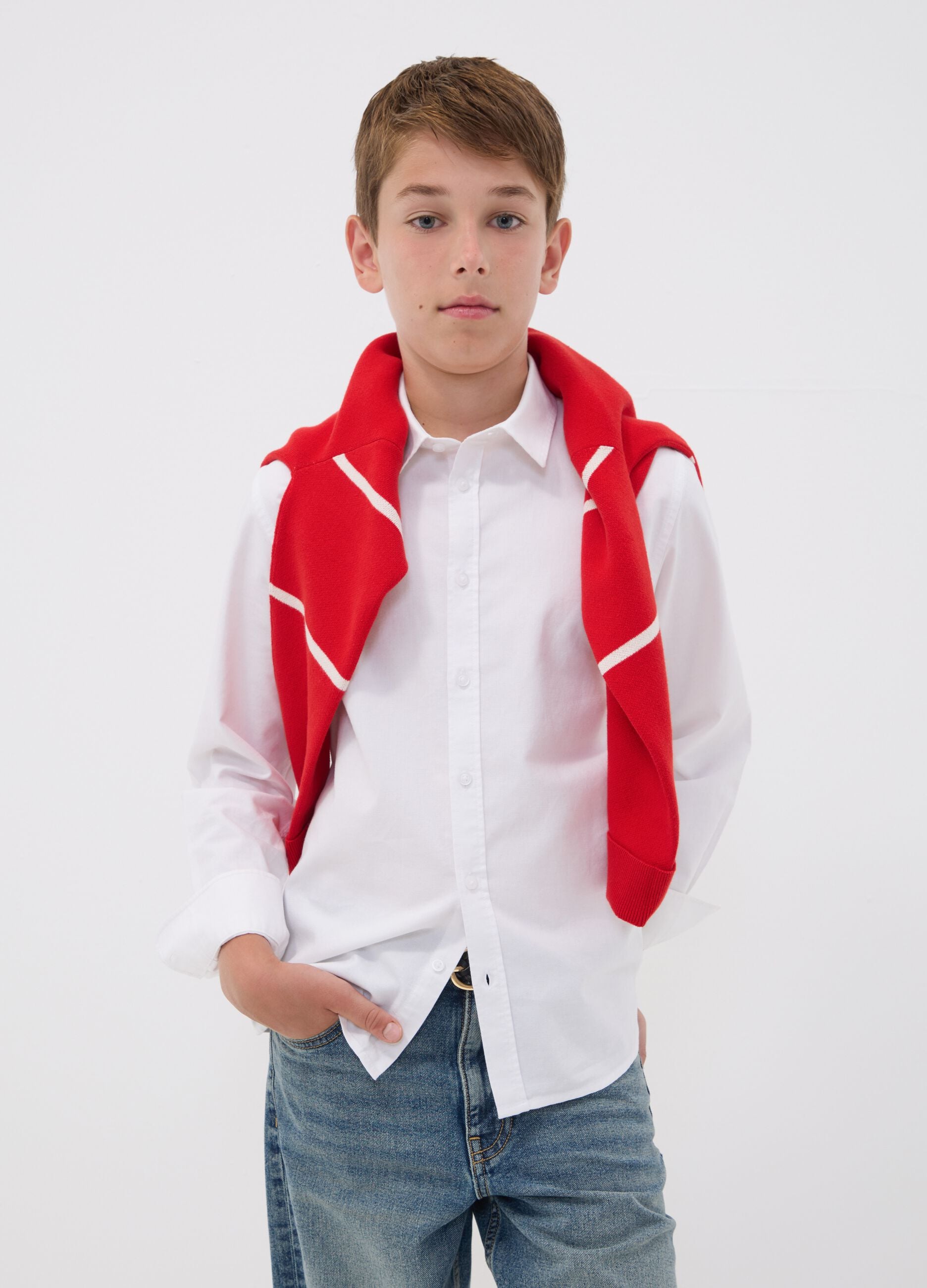 White pure cotton Oxford shirt with classic collar for boys