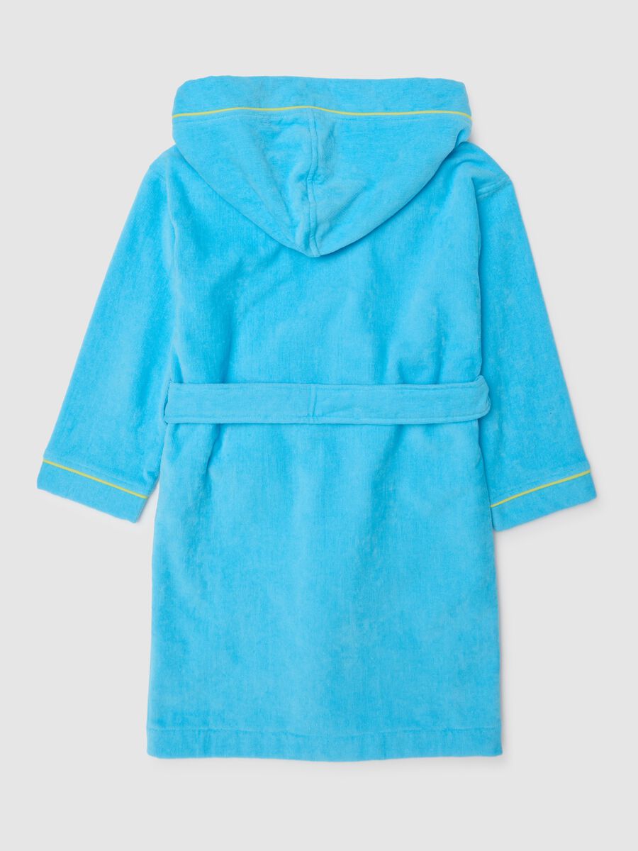 Blue pure cotton boy's bathrobe with hood_1