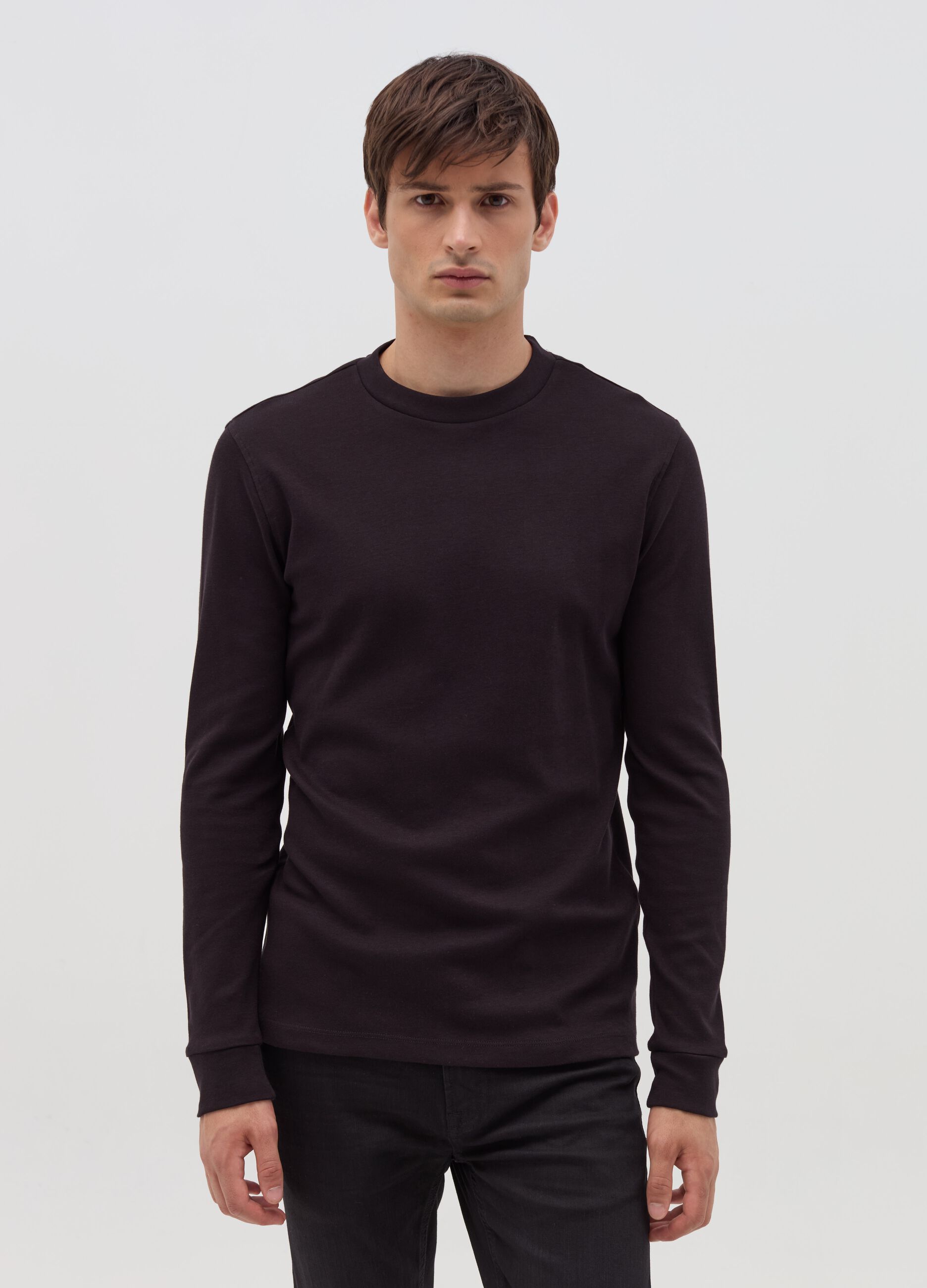 T shirt a maniche lunghe in cotone Nero da Uomo OVS
