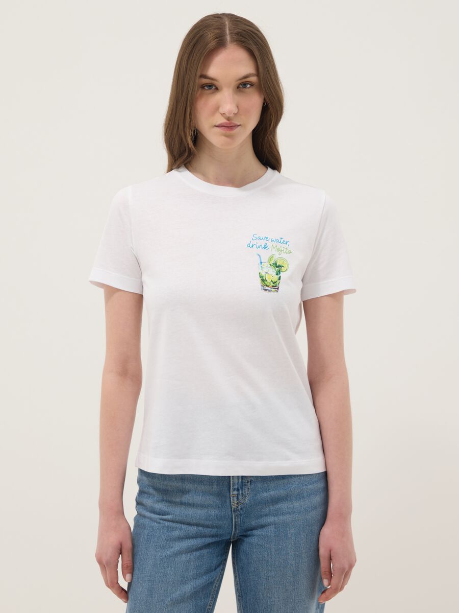 T-shirt bianca in puro cotone a maniche corte_0
