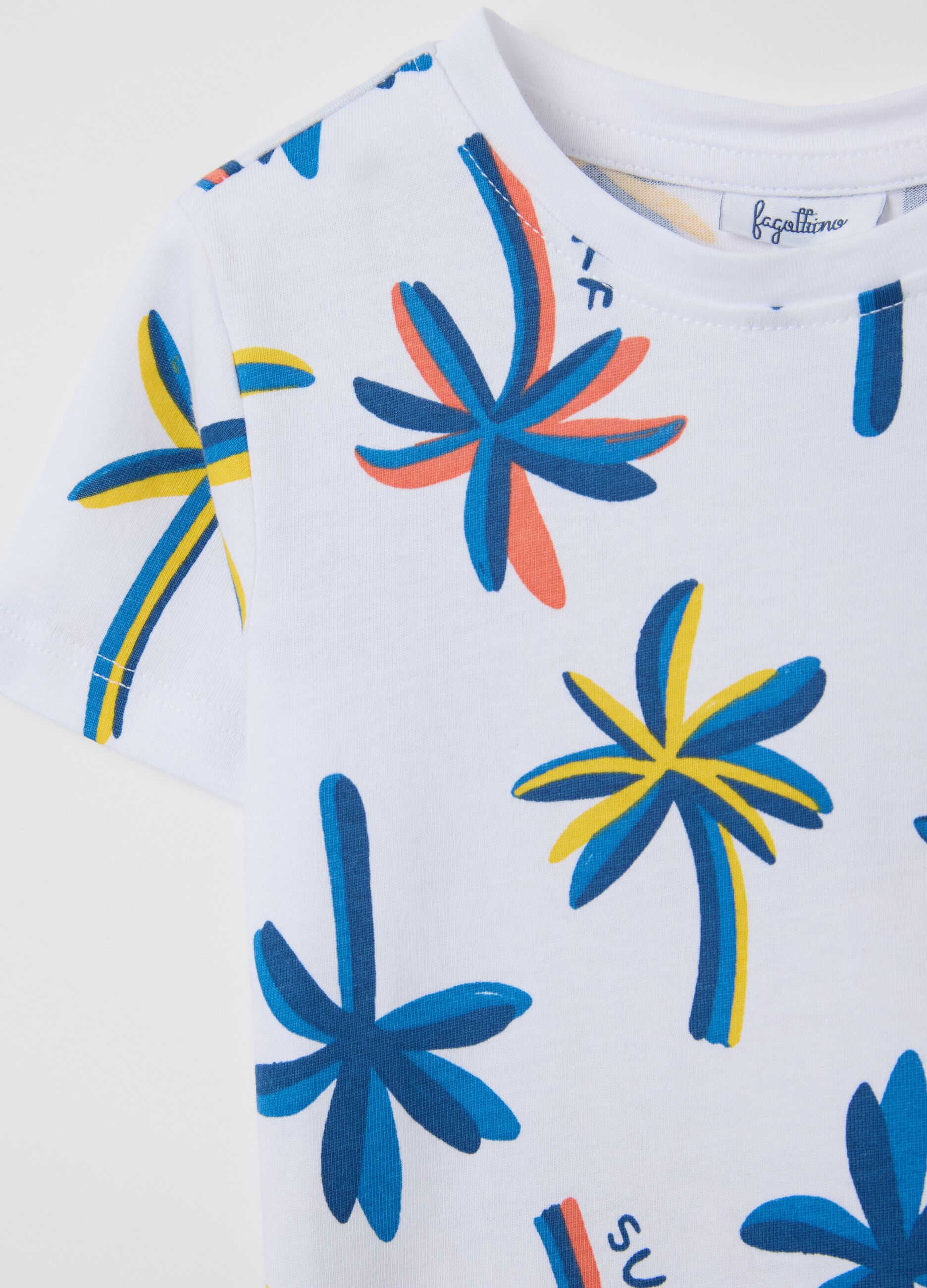 White cotton T-shirt with palms print
