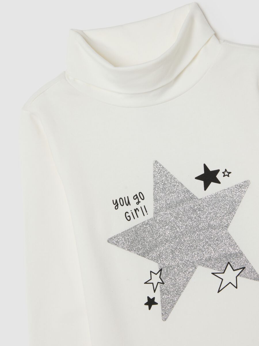 Girls' stretch cotton white T-shirt with print_2