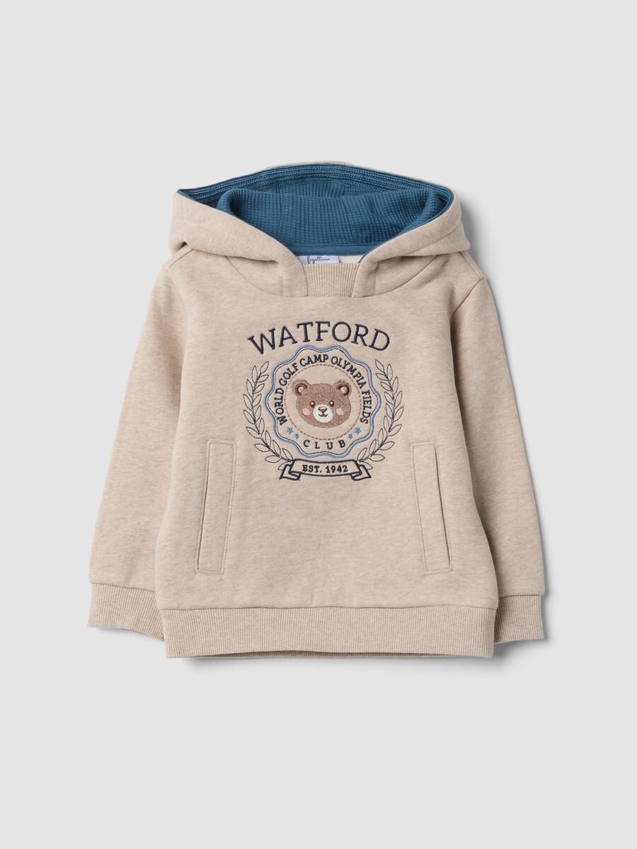 Beige pure cotton hoodie sweatshirt with crew neck_0