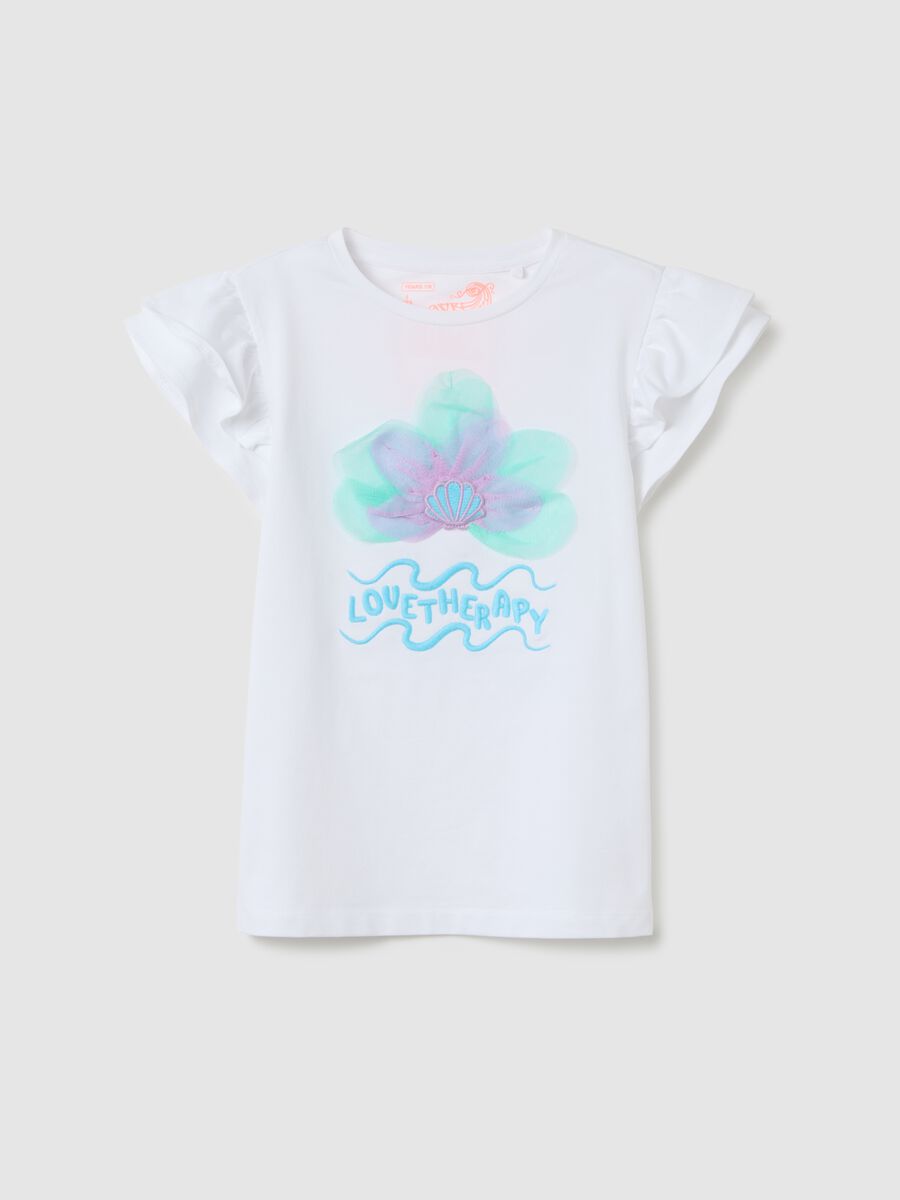 T-shirt da bambina in cotone elasticizzato bianca_0