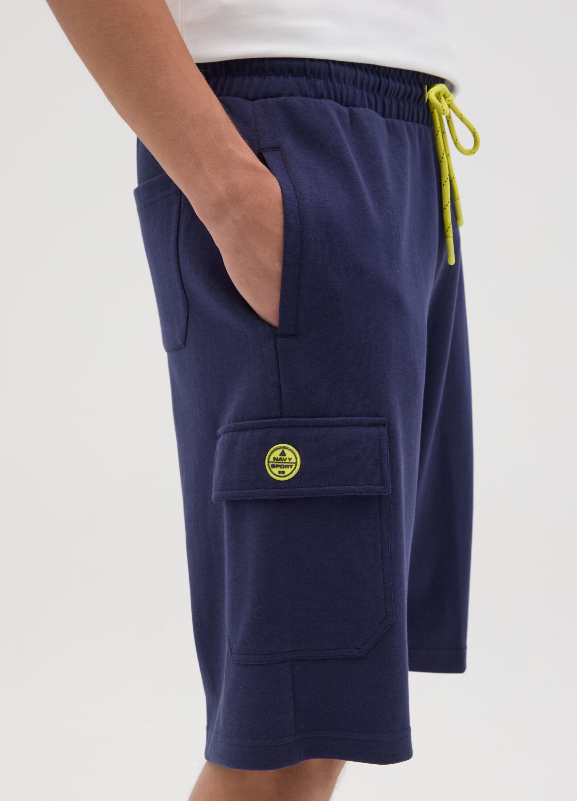 Blue cargo Bermuda joggers with logo