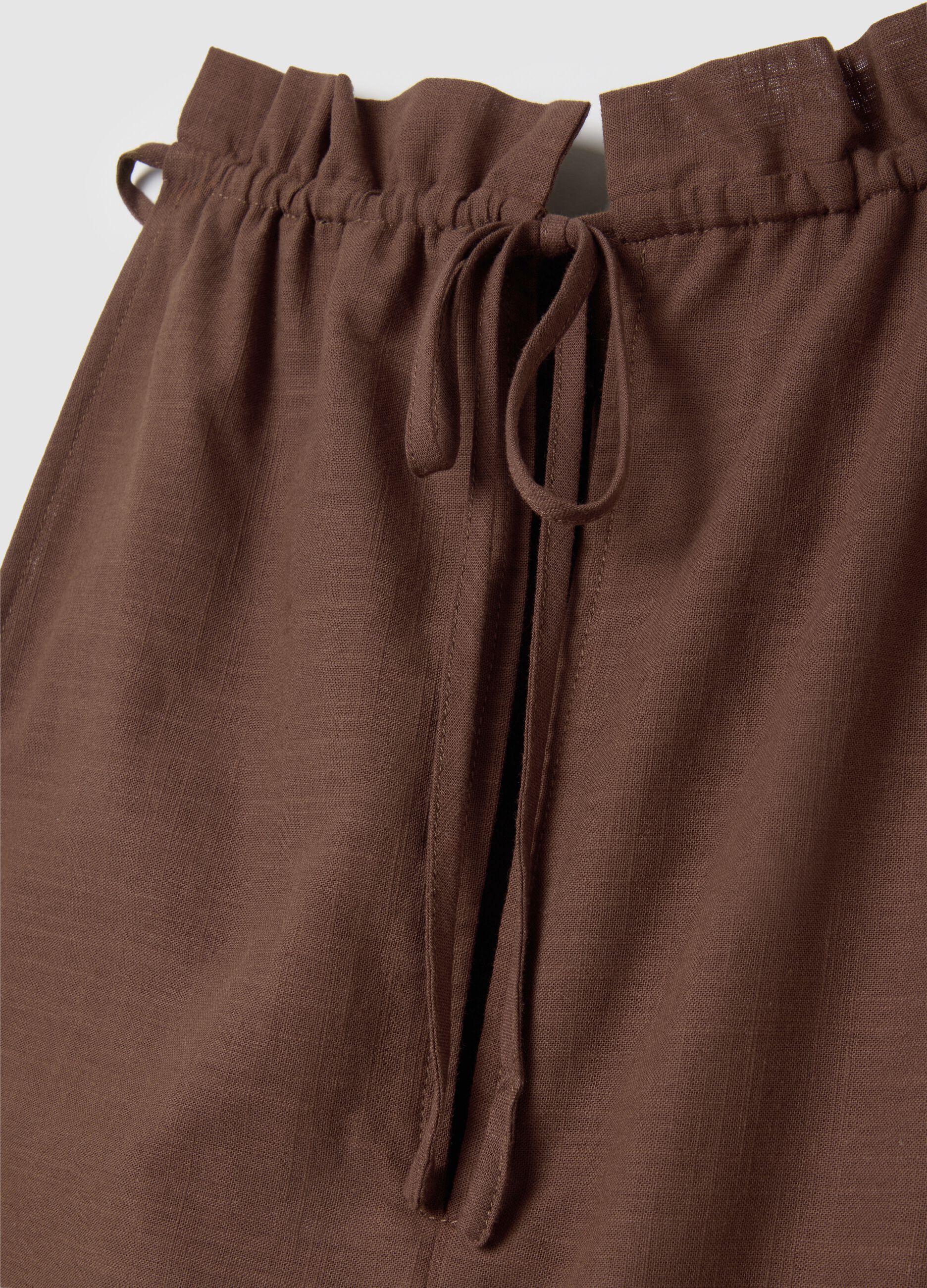 Women's long brown pure cotton oversized dress with ruffles